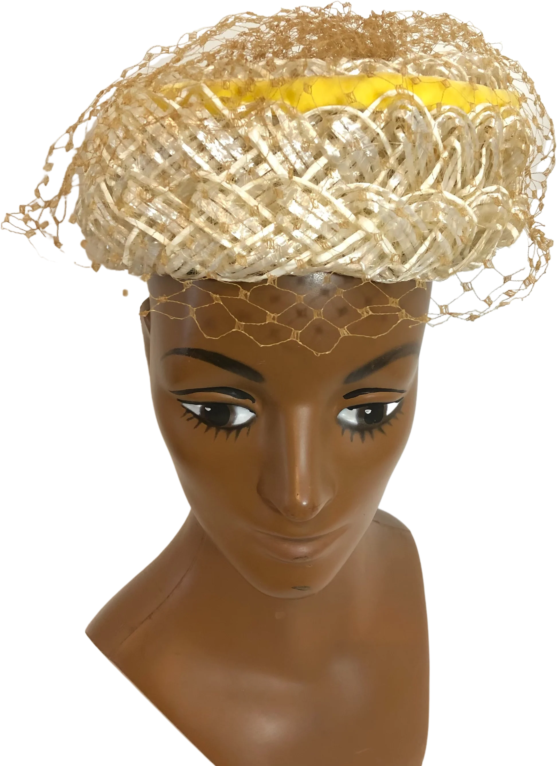 60s Vintage Cream Lacquered Cellophane Pillbox Hat By Union Made