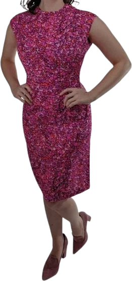 60s Vintage Floral Wiggle Mod Dress with Metal Talon Zipper