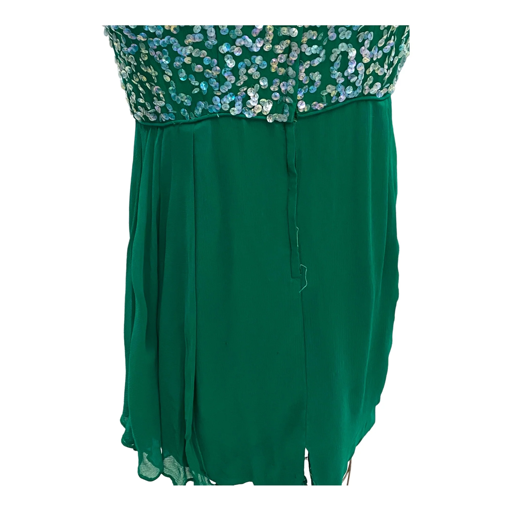 60s Vintage Green Crepe Sequin Beaded Evening Dress - Image 11