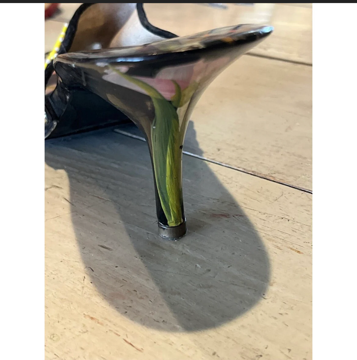 60s Vintage Hand Painted Black Open Toe Slides Saigon By Kim Thanh - Image 5