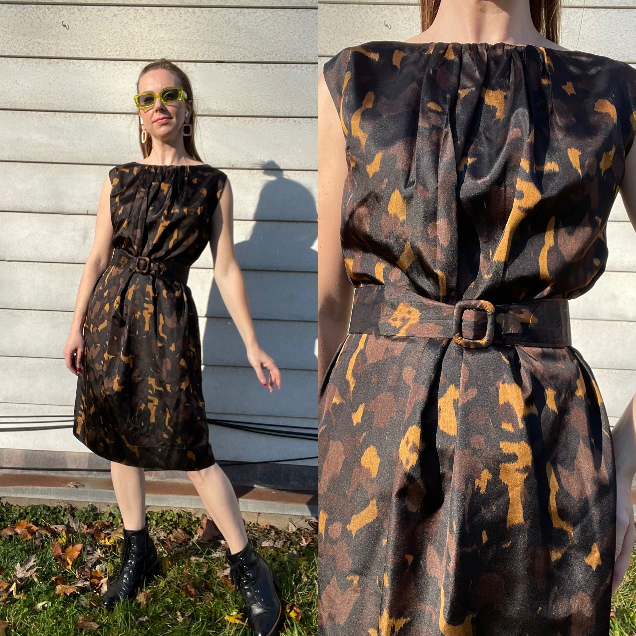 60s Vintage Handmade Silk Dress With Matching Belt - Image 5