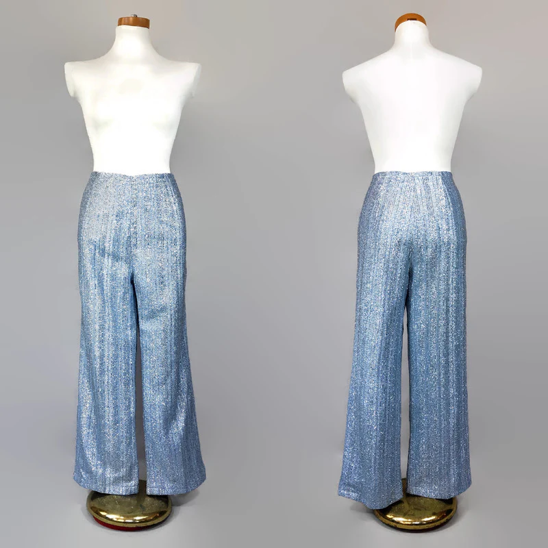 60s Vintage Lurex Tinsel Space Age Flared Party Pants - Image 3
