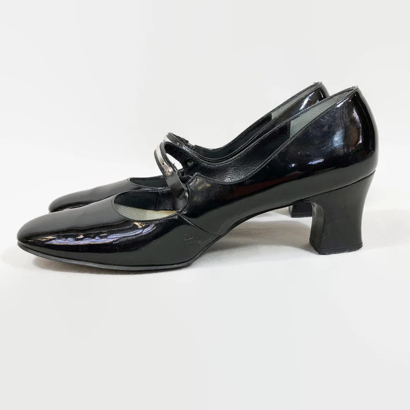60s Vintage Mod Black Patent Leather Mary Jane Shoes By Life Stride - Image 4