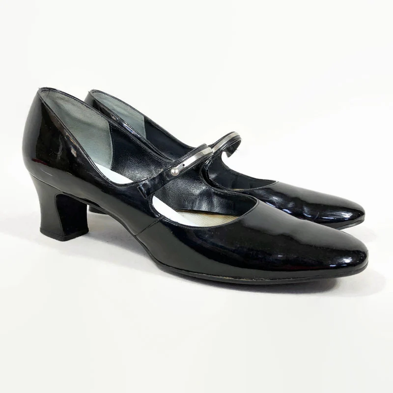 60s Vintage Mod Black Patent Leather Mary Jane Shoes By Life Stride - Image 6