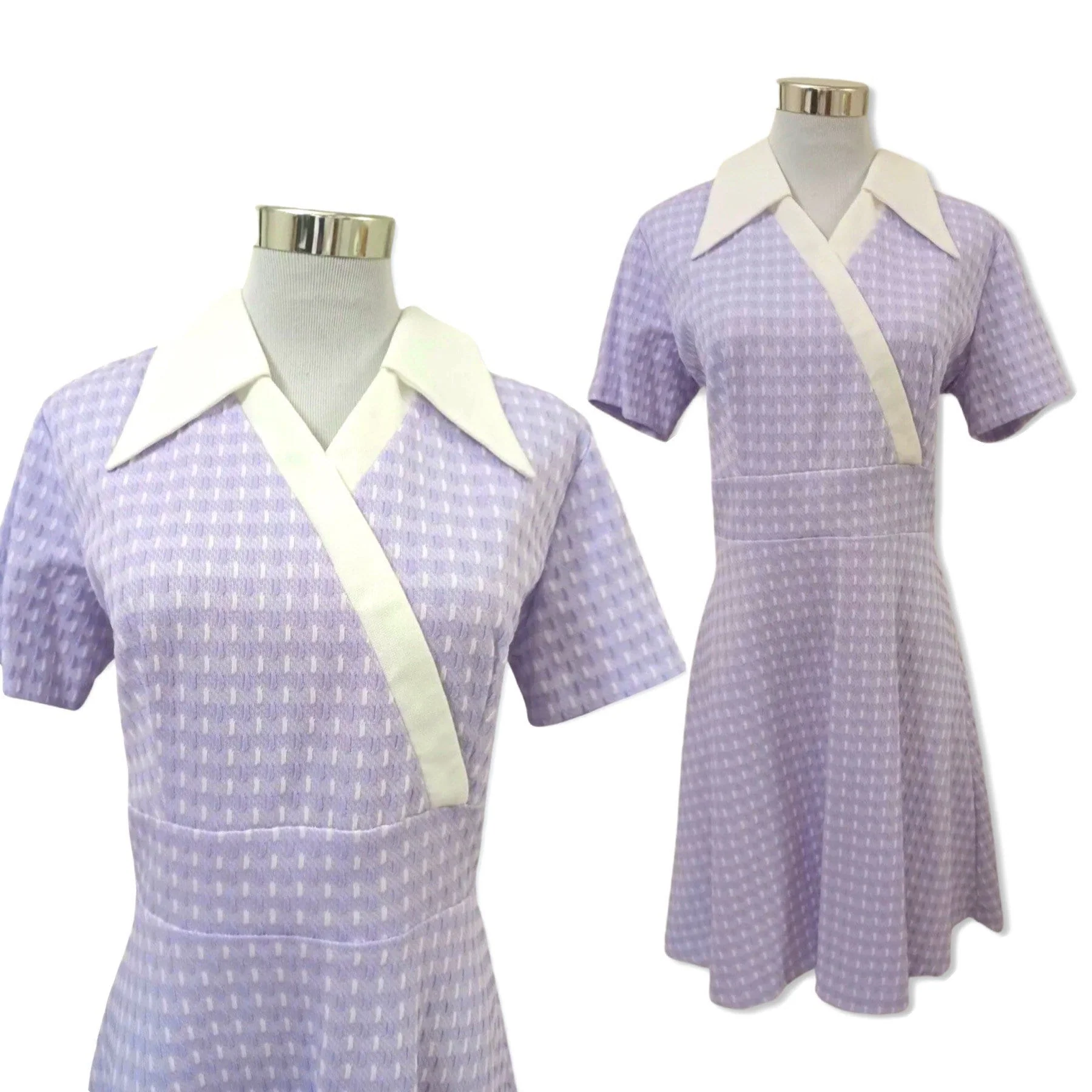 60s Vintage Mod Shift Dress Lavender with White Collar - Image 3