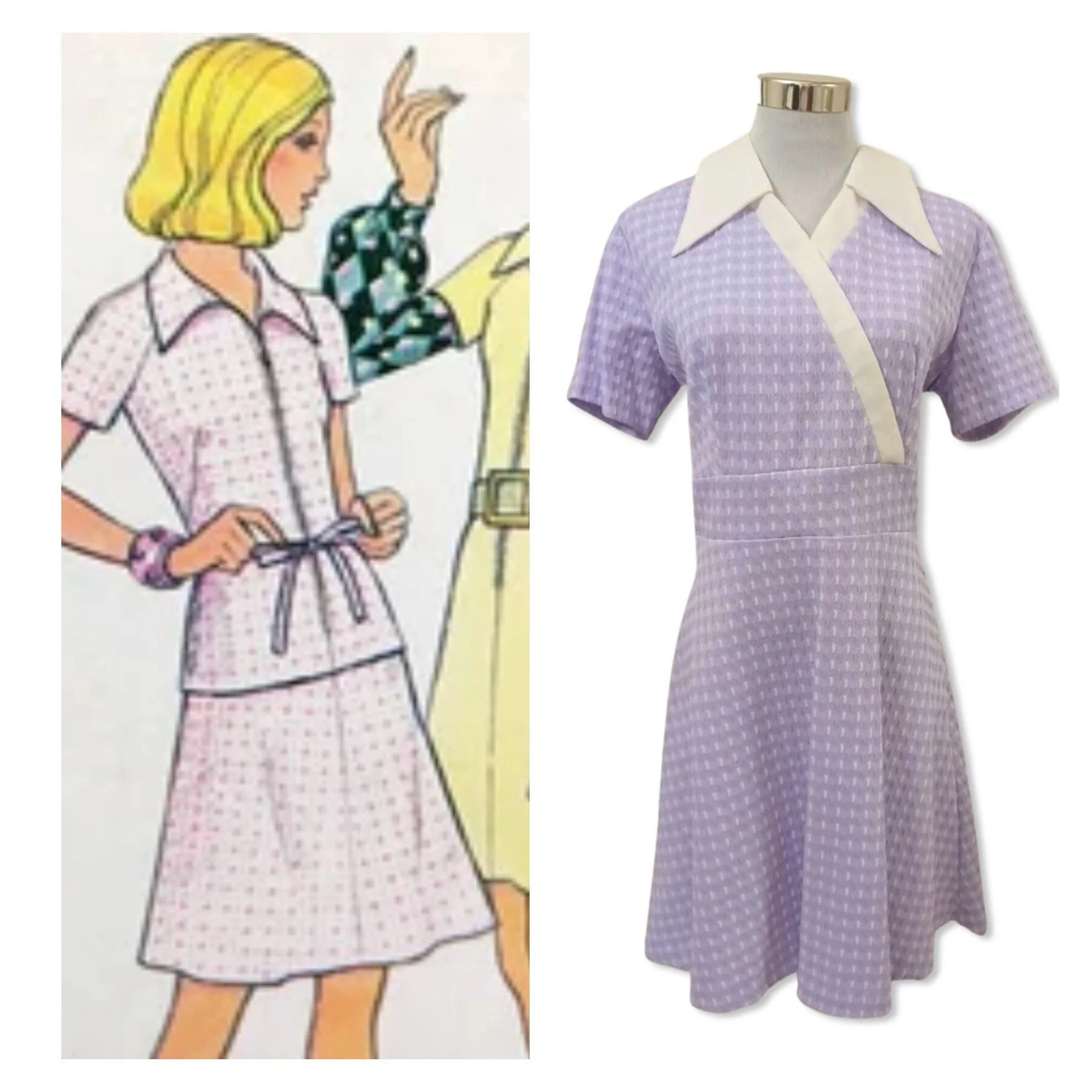 60s Vintage Mod Shift Dress Lavender with White Collar - Image 4