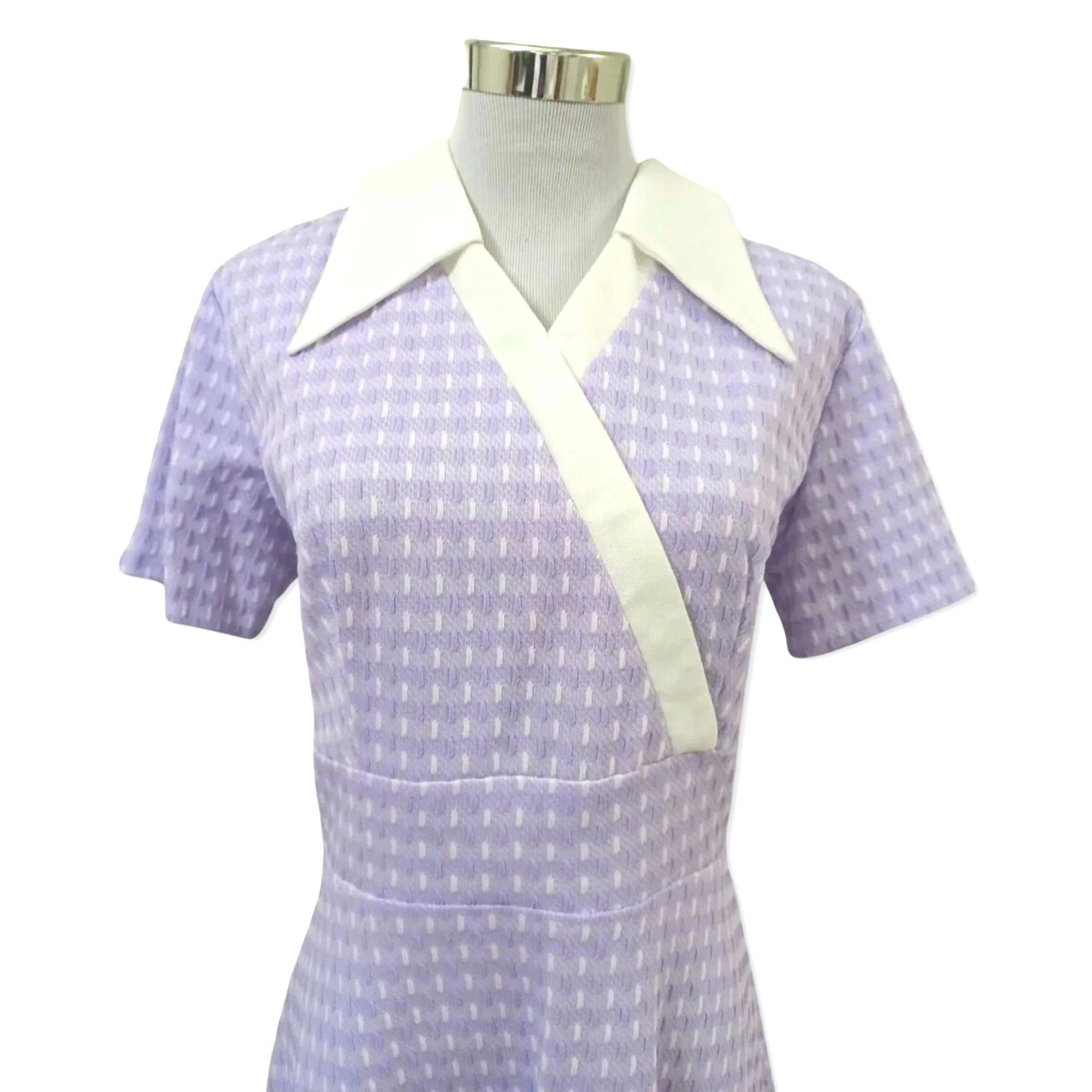 60s Vintage Mod Shift Dress Lavender with White Collar - Image 5