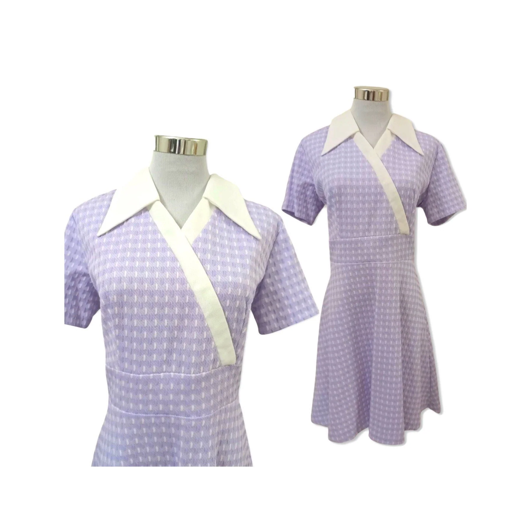 60s Vintage Mod Shift Dress Lavender with White Collar - Image 7
