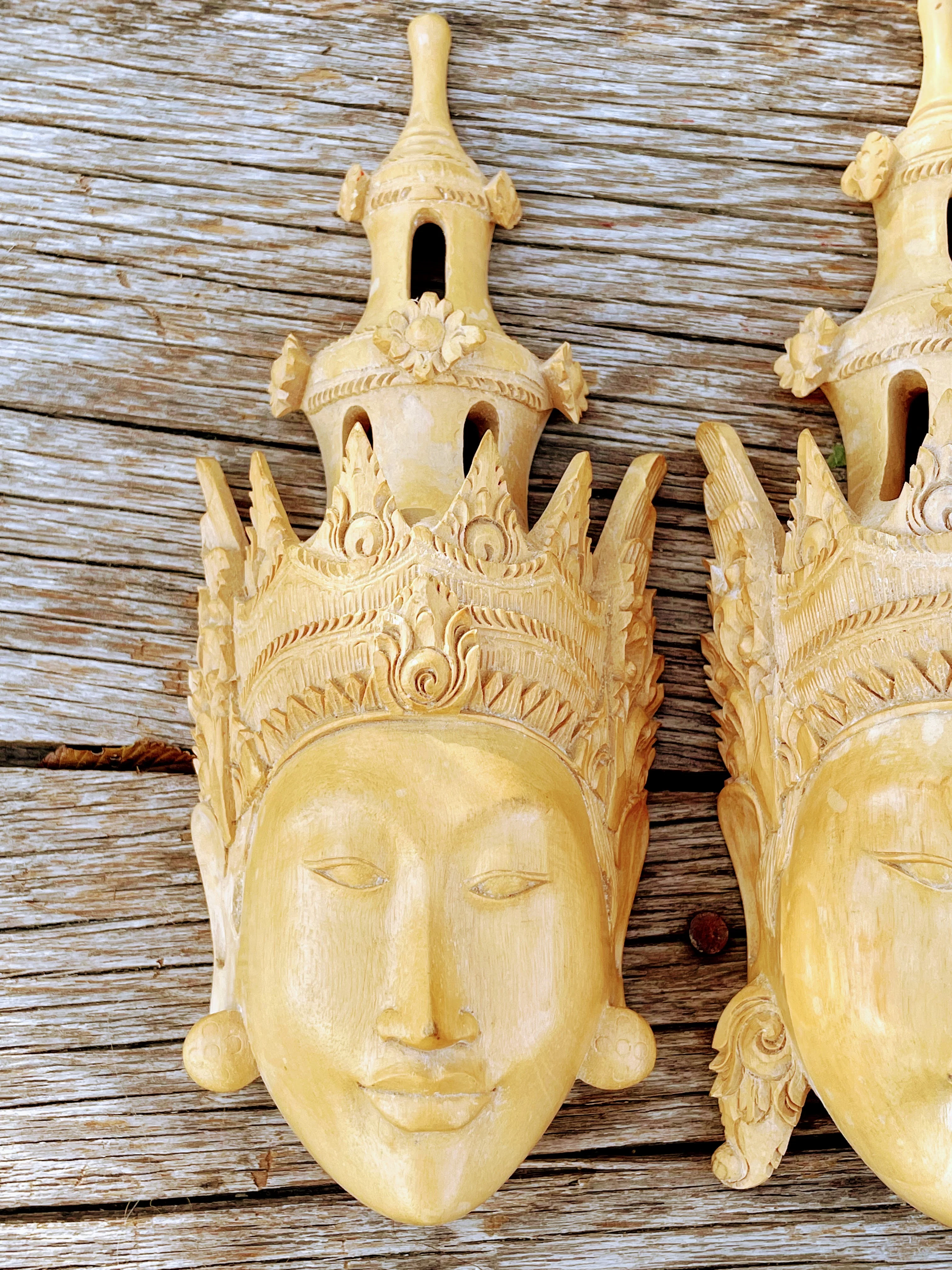 60s Vintage Pair Balinese Wood Carved Masks By Njana Tilem Galleries - Image 10