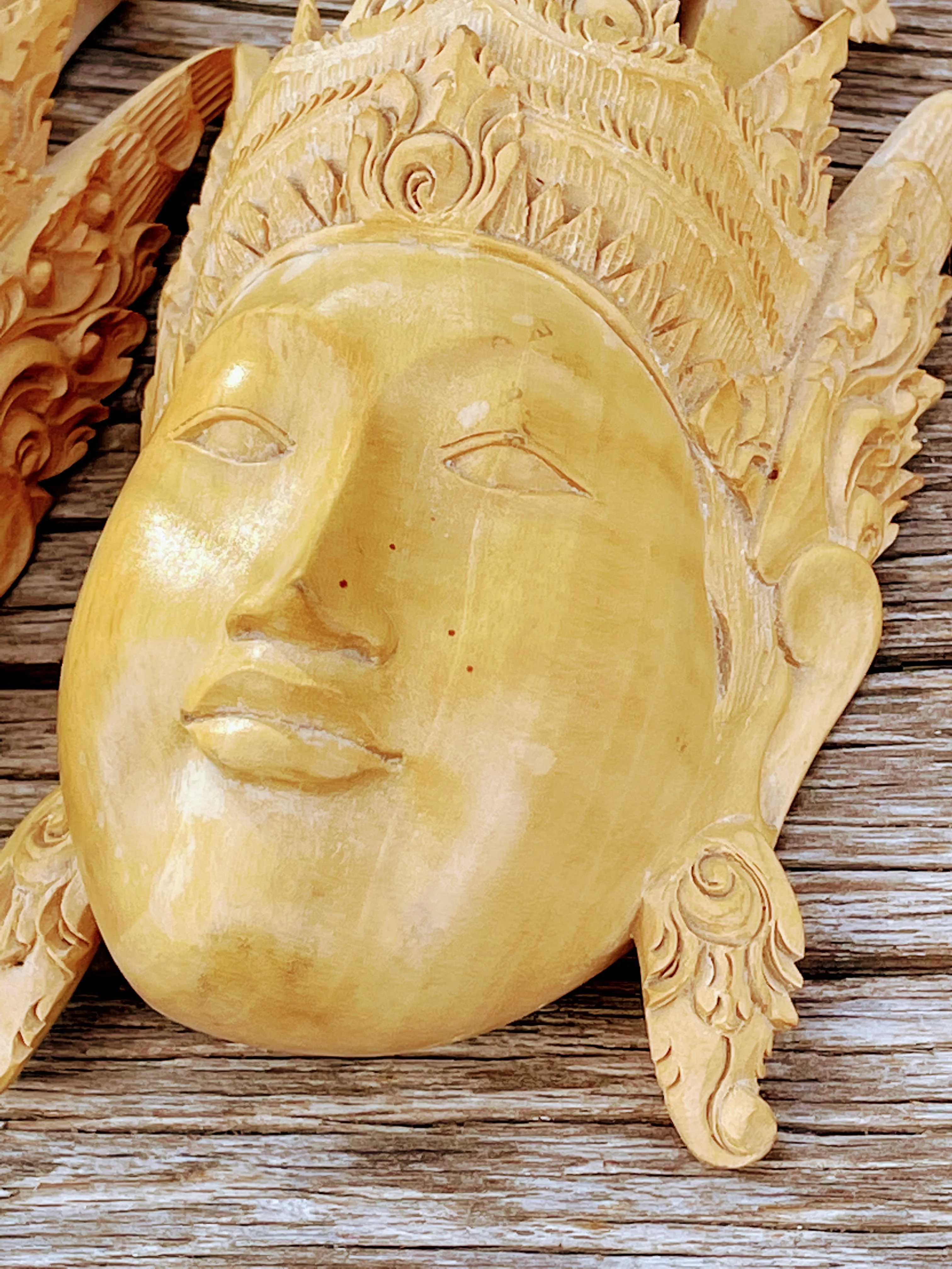 60s Vintage Pair Balinese Wood Carved Masks By Njana Tilem Galleries - Image 4