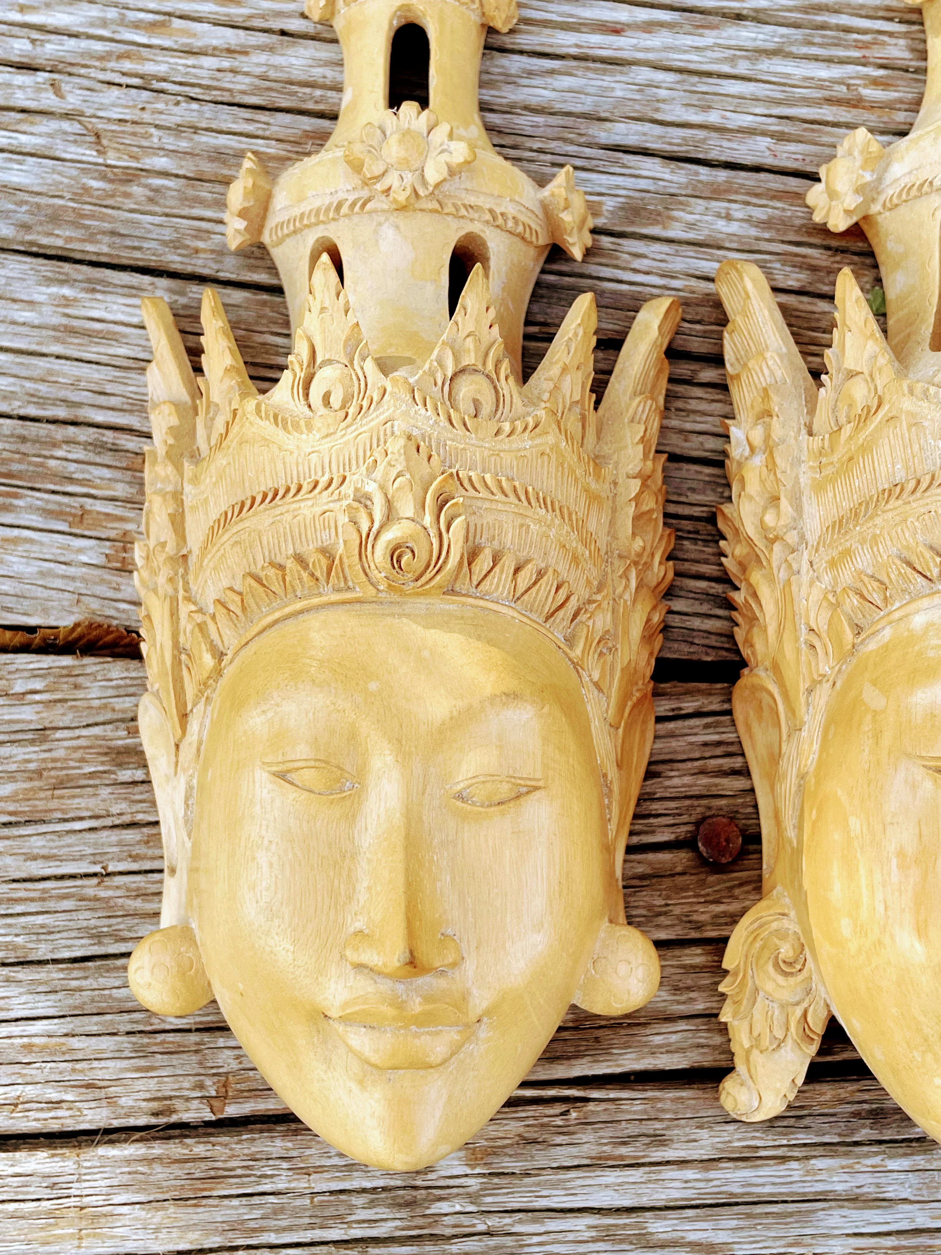 60s Vintage Pair Balinese Wood Carved Masks By Njana Tilem Galleries - Image 5