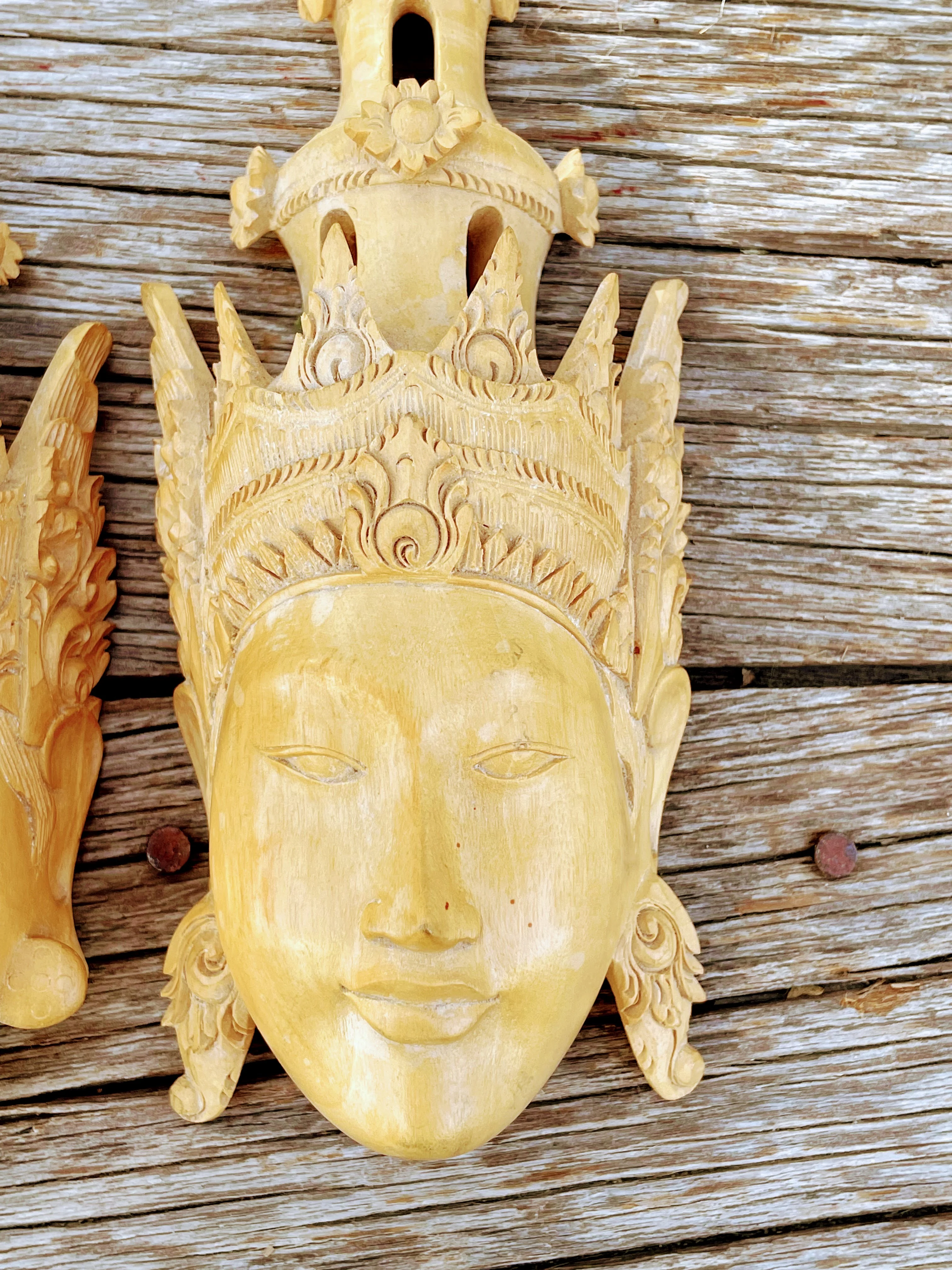 60s Vintage Pair Balinese Wood Carved Masks By Njana Tilem Galleries - Image 7