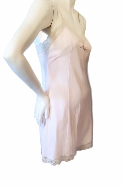 60s Vintage Pink Nylon Mini Short Slip Or Night Gown By Velrose - Image 3