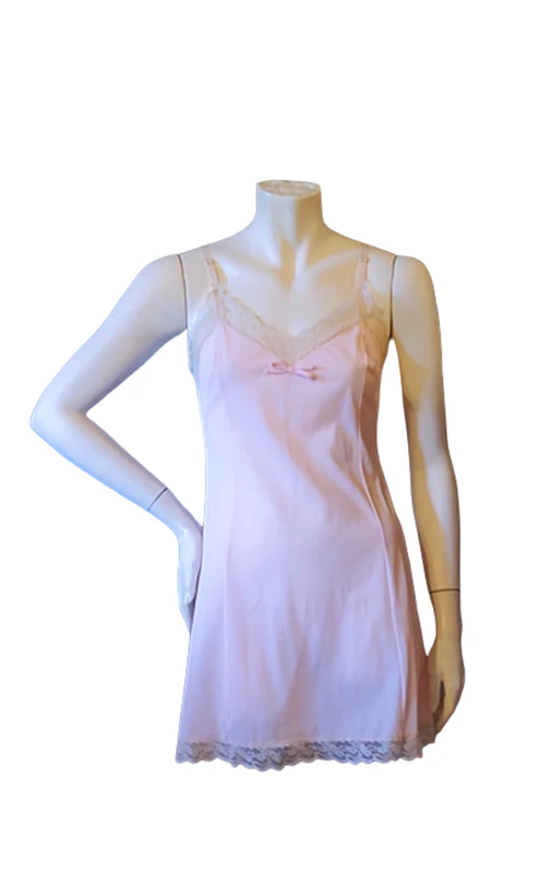 60s Vintage Pink Nylon Mini Short Slip Or Night Gown By Velrose - Image 4