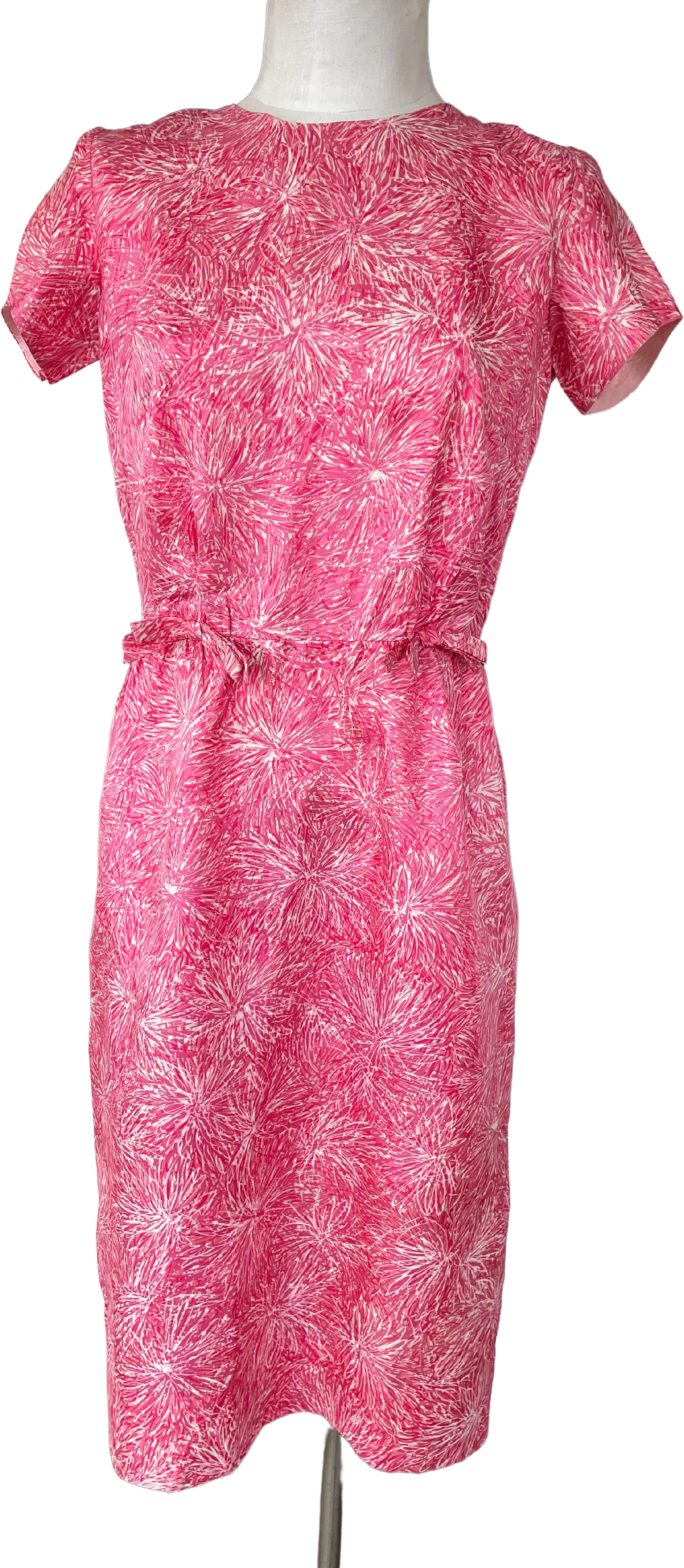 60s Vintage Pink Silky Tailored Dress With Bows