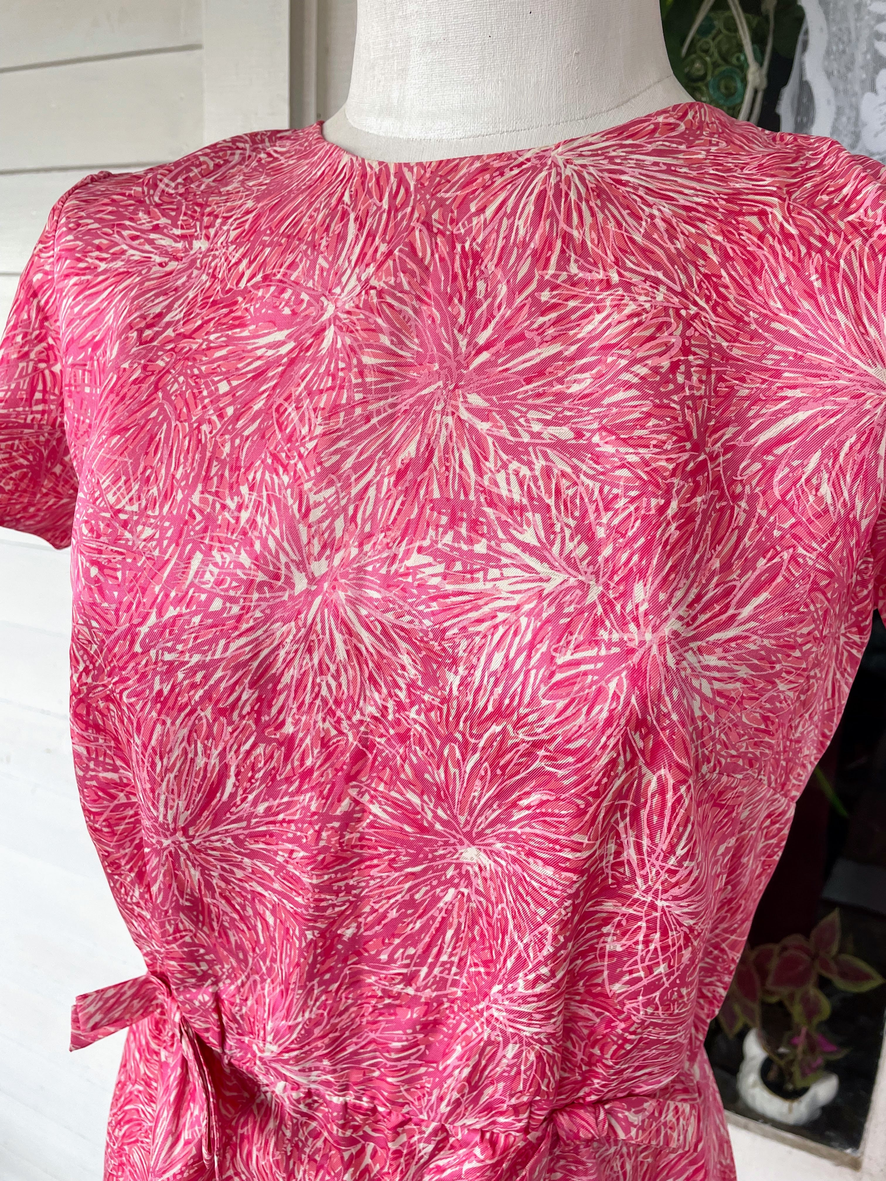 60s Vintage Pink Silky Tailored Dress With Bows - Image 10