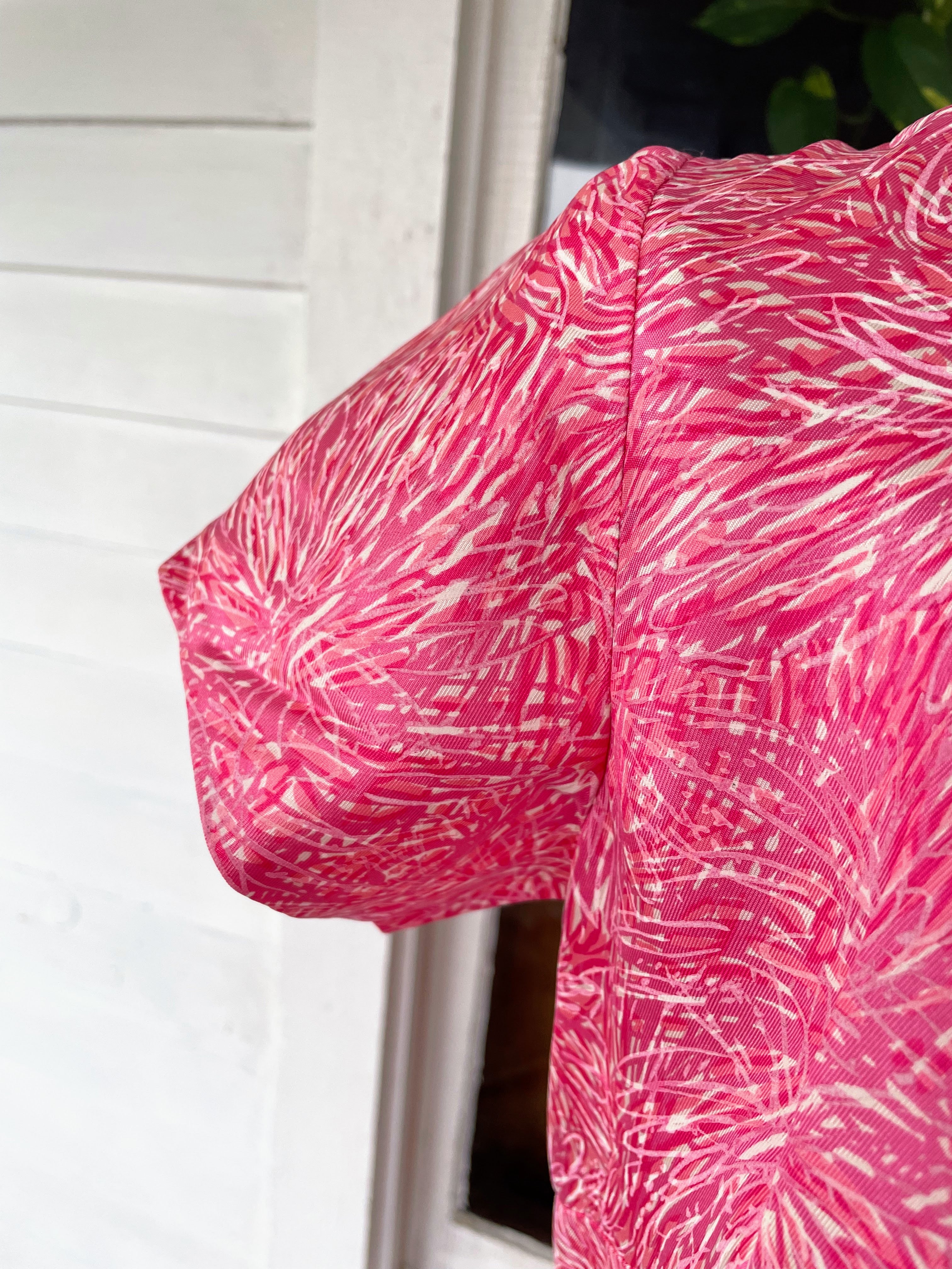 60s Vintage Pink Silky Tailored Dress With Bows - Image 15