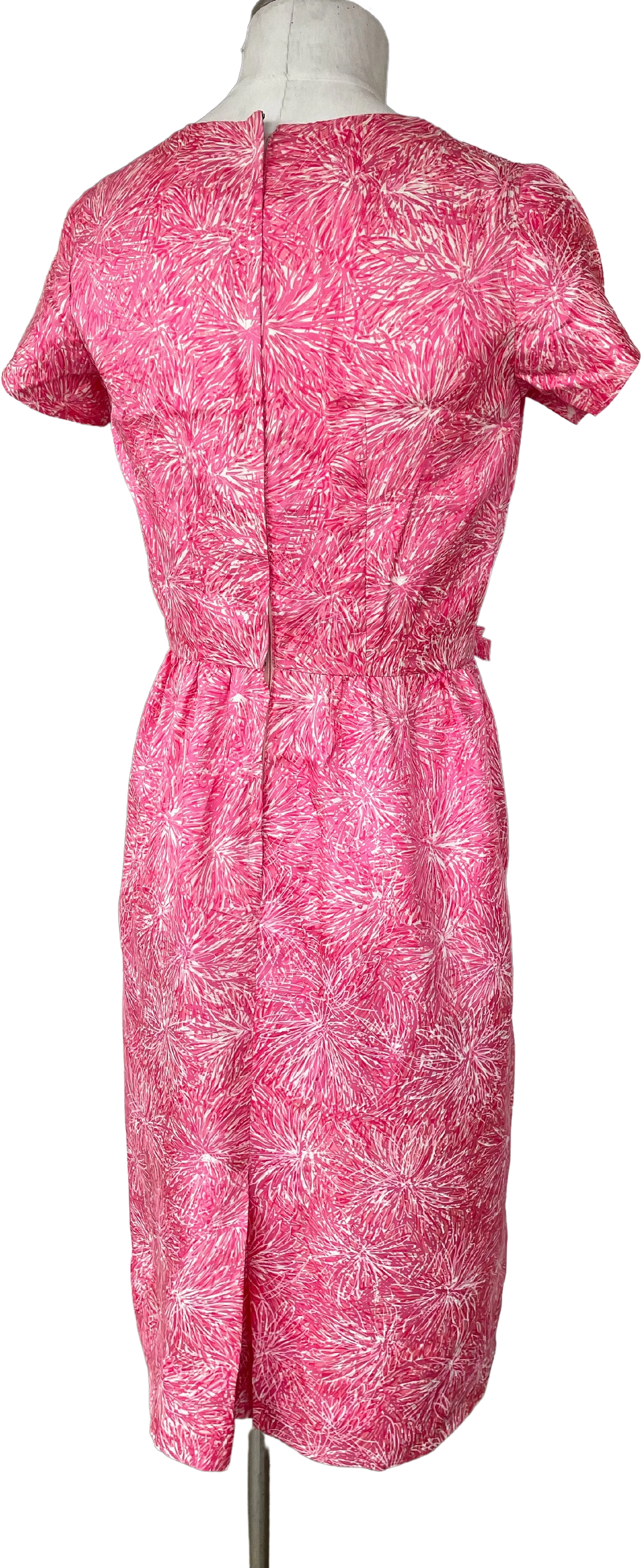 60s Vintage Pink Silky Tailored Dress With Bows - Image 2