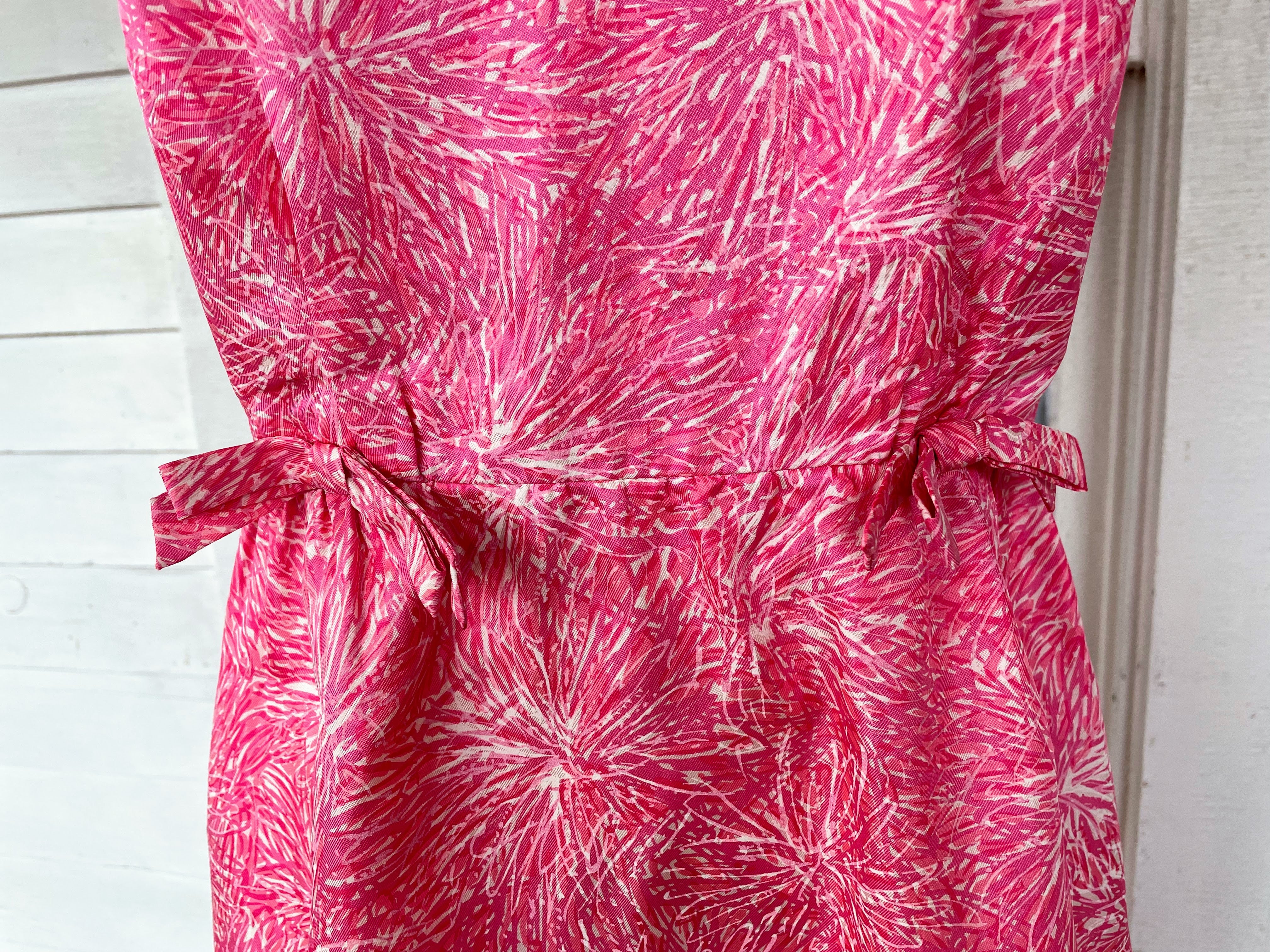 60s Vintage Pink Silky Tailored Dress With Bows - Image 3