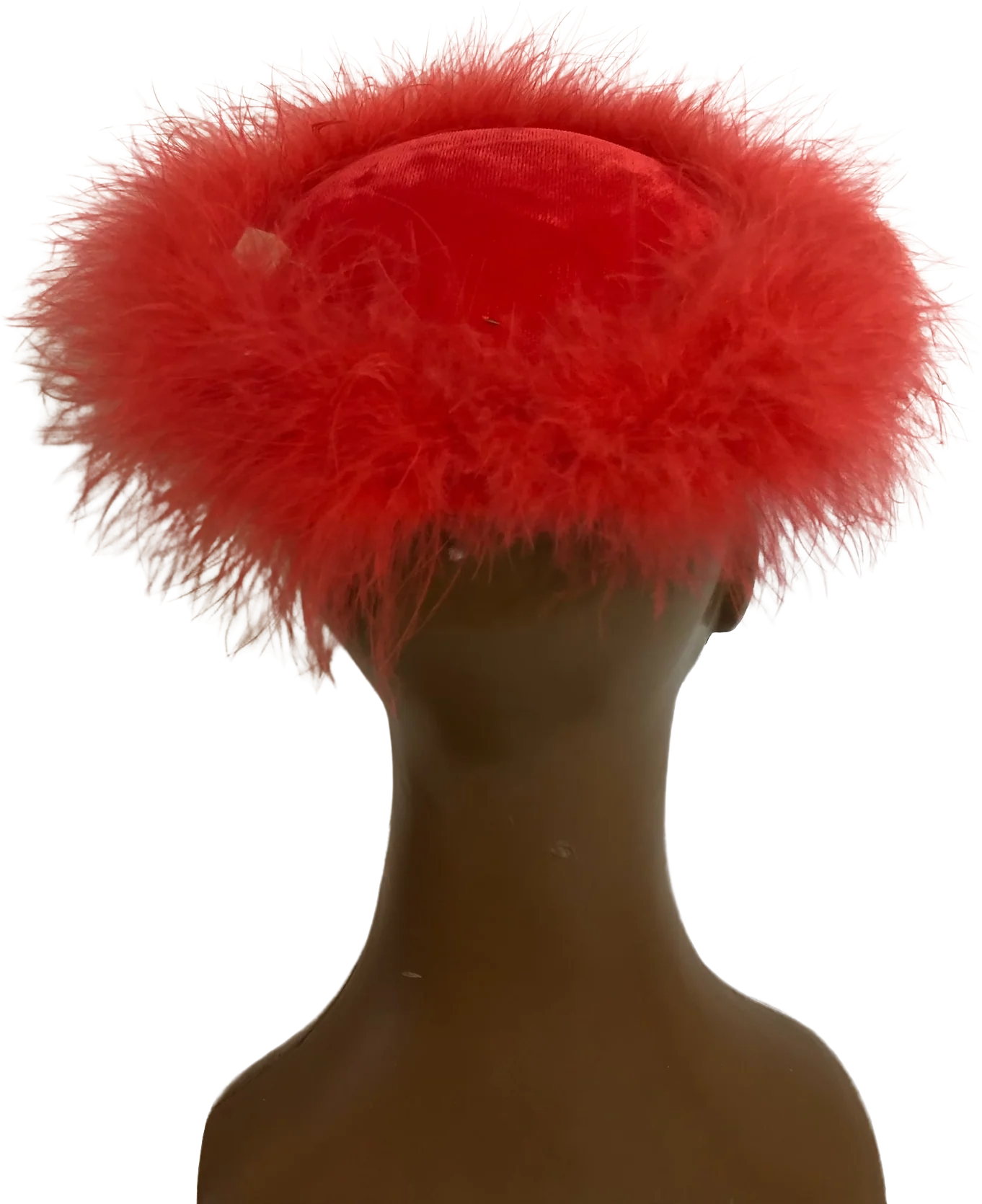 60s Vintage Red Feathered Bumper Hat With Hat Pin - Image 2
