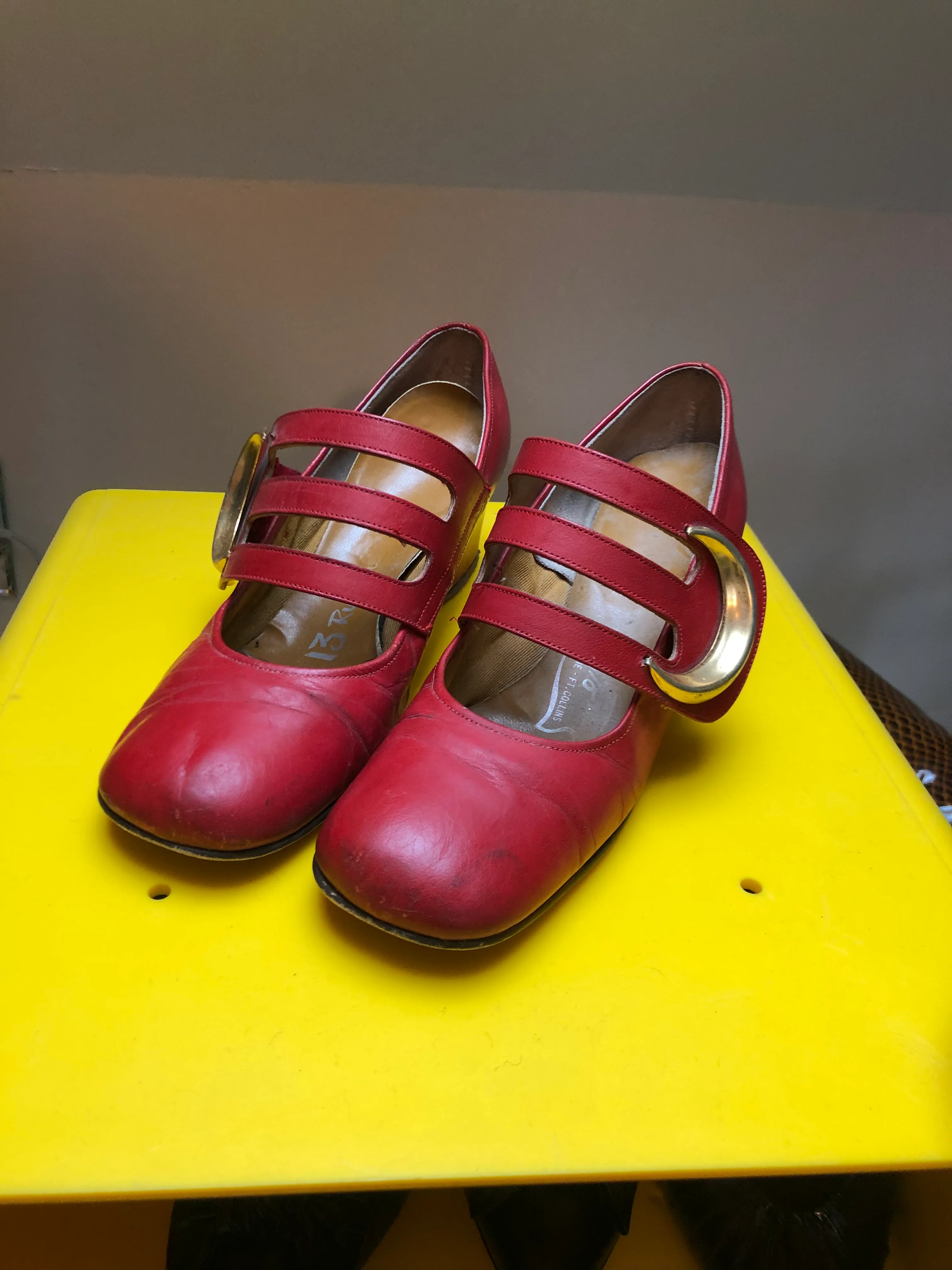 60s Vintage Red Leather Mary Janes Mod By 13 Rue Bar - Image 3