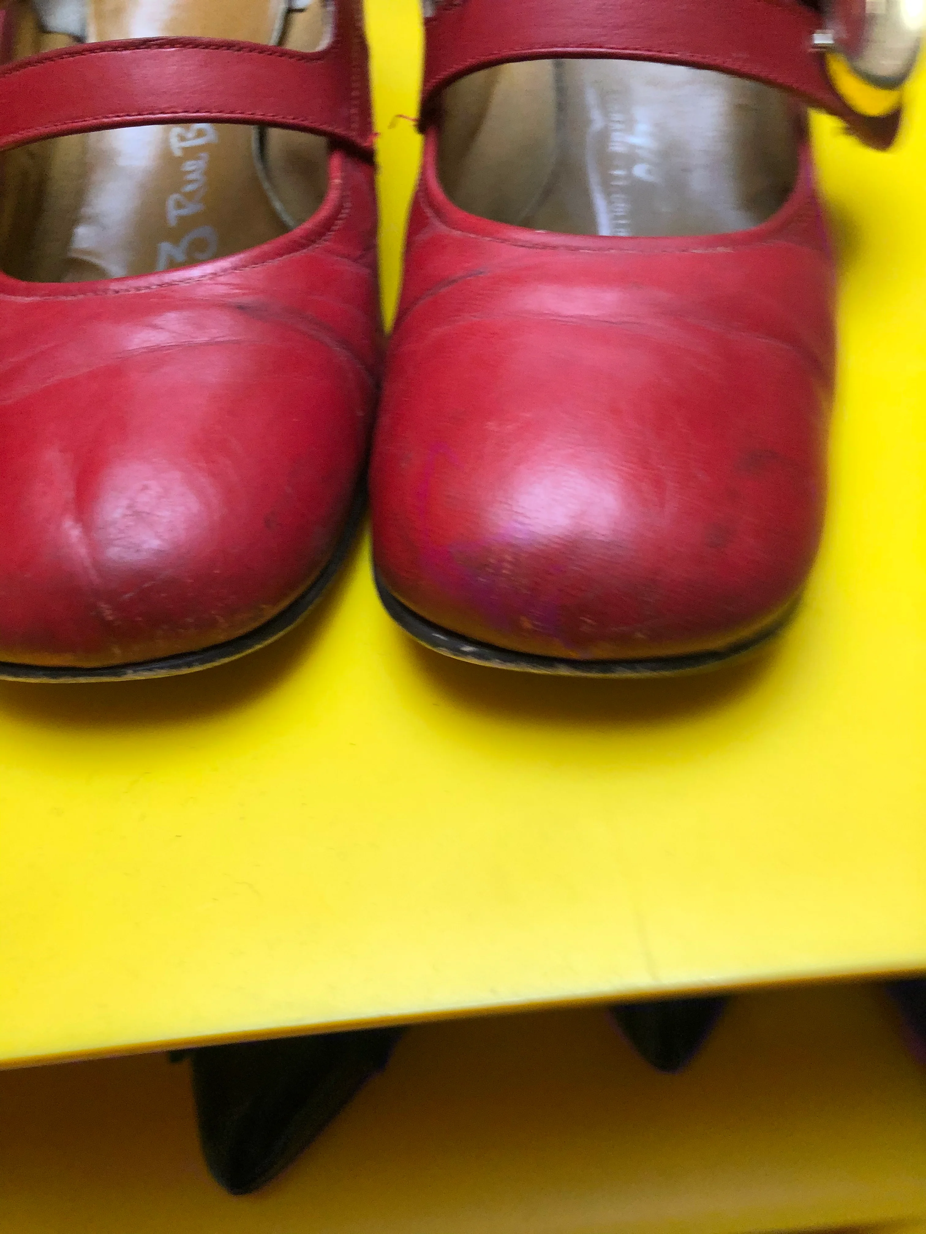 60s Vintage Red Leather Mary Janes Mod By 13 Rue Bar - Image 5