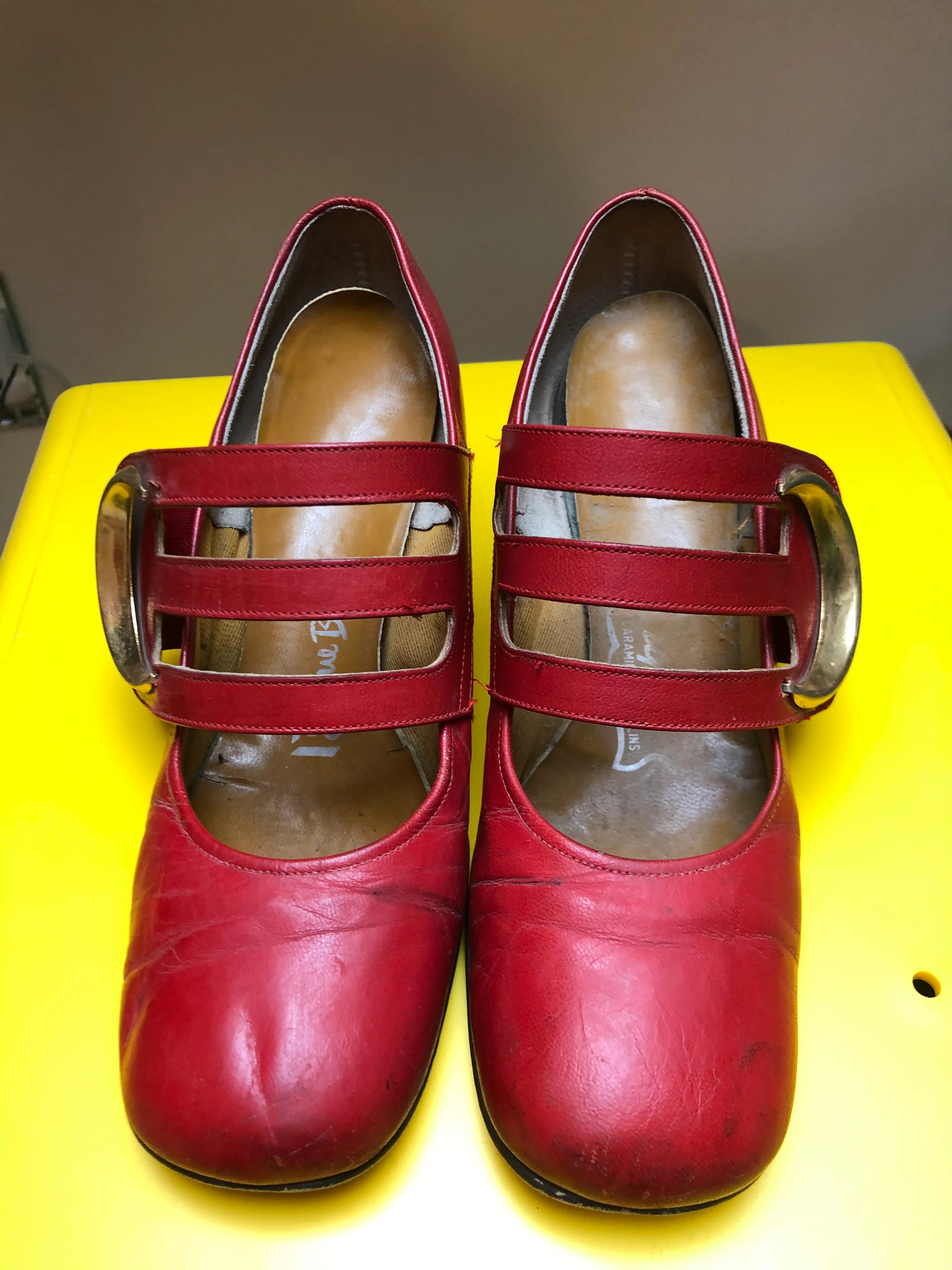 60s Vintage Red Leather Mary Janes Mod By 13 Rue Bar - Image 7