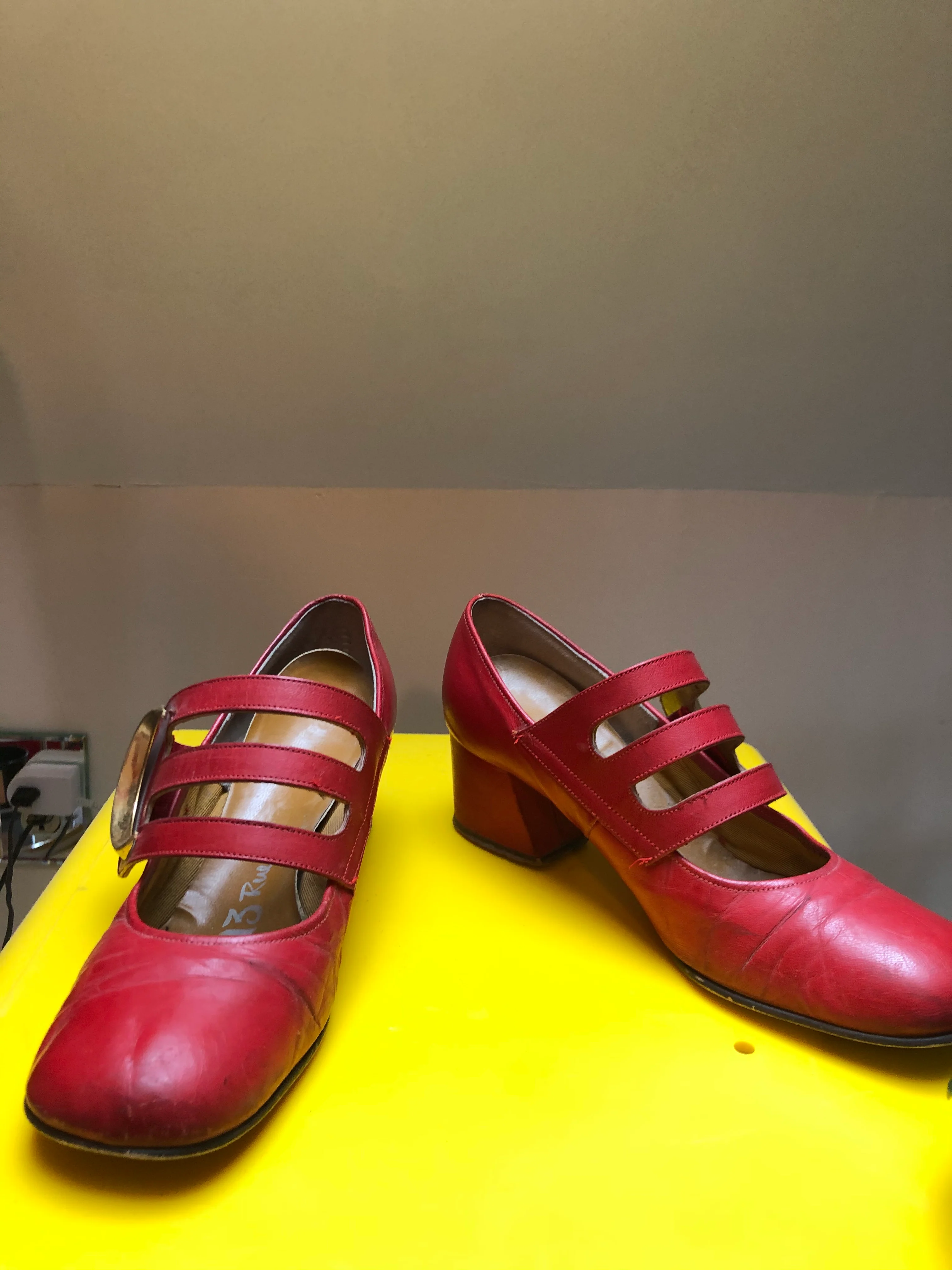 60s Vintage Red Leather Mary Janes Mod By 13 Rue Bar - Image 8