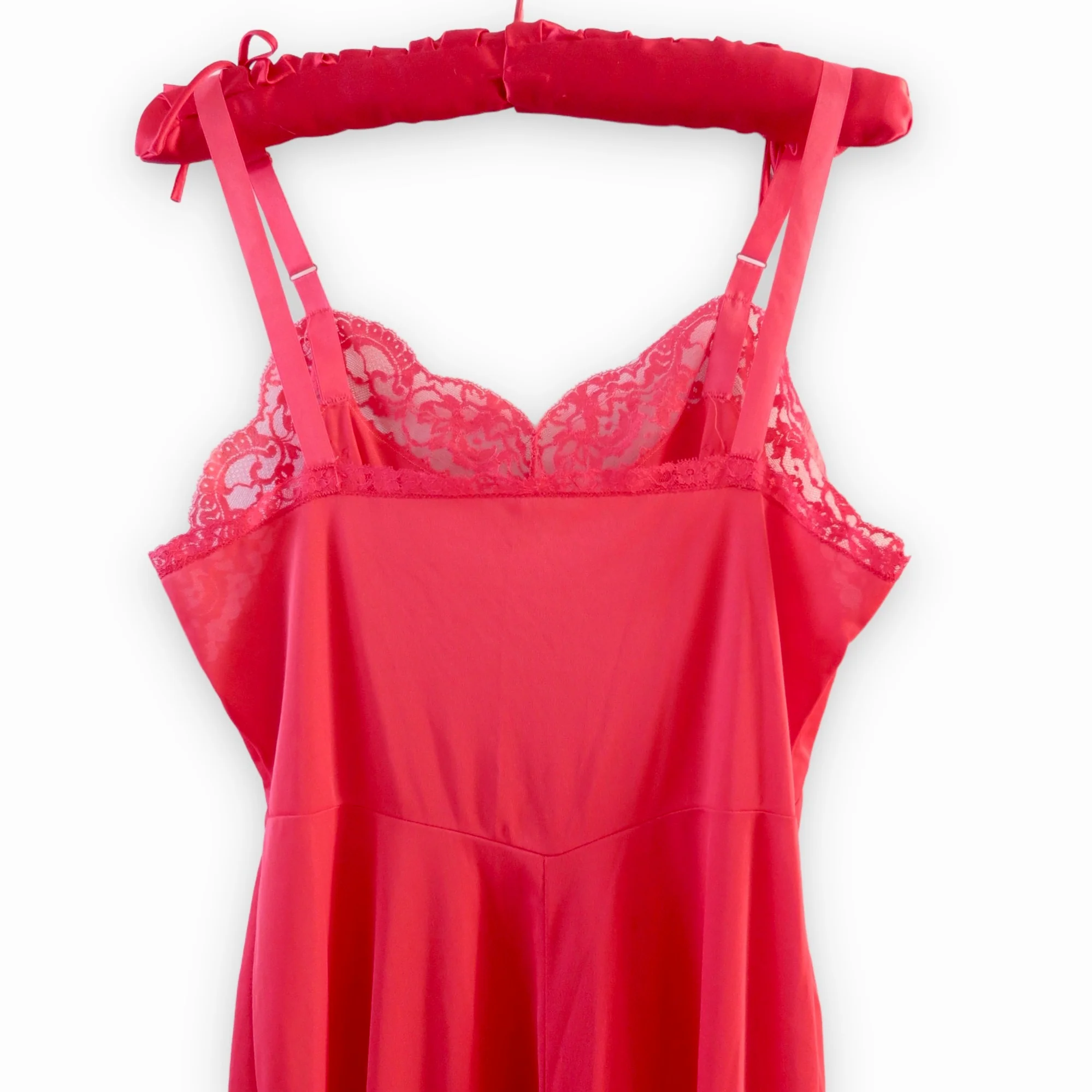 60s Vintage Red Slip Dress Embroidered Floral Applique By Top Form - Image 10