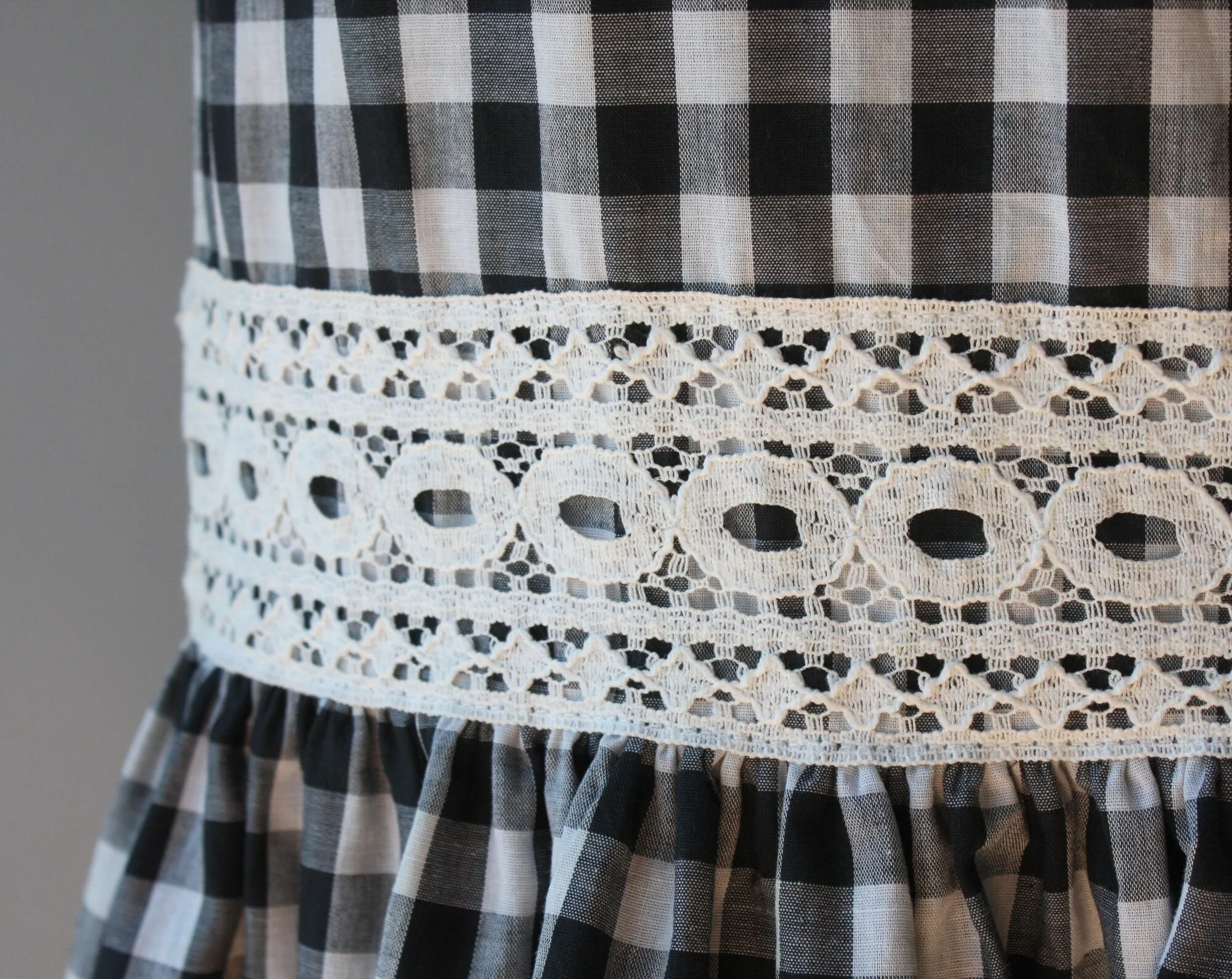 60s Vintage Shift Dress Black and White Gingham Flounced Lace Trim Mod Dress by E.d. Winter - Image 4