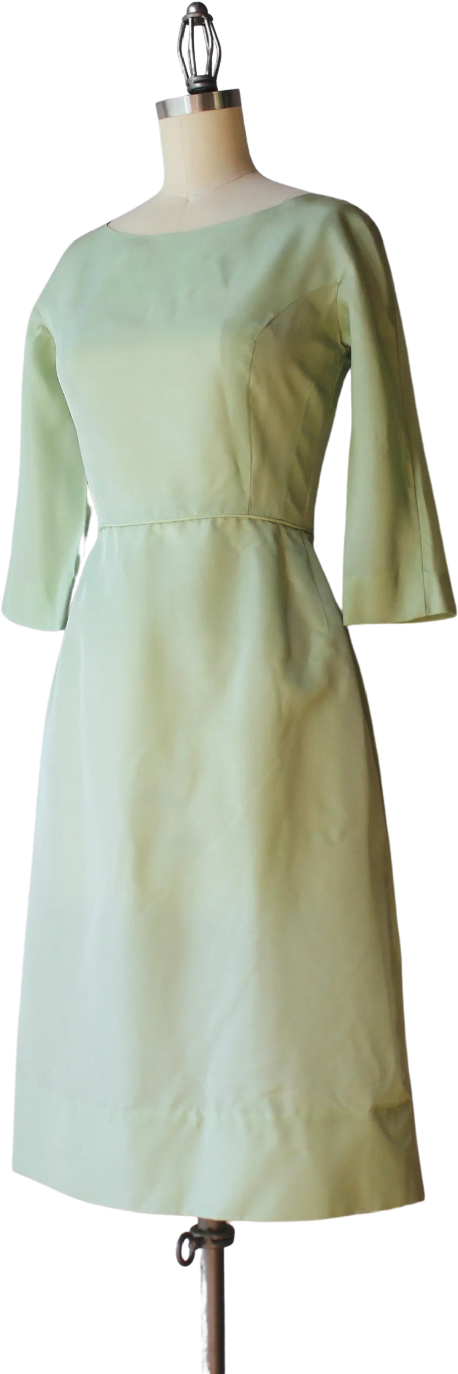 60s Vintage Shimmering Pale Green Fitted Wiggle Dress