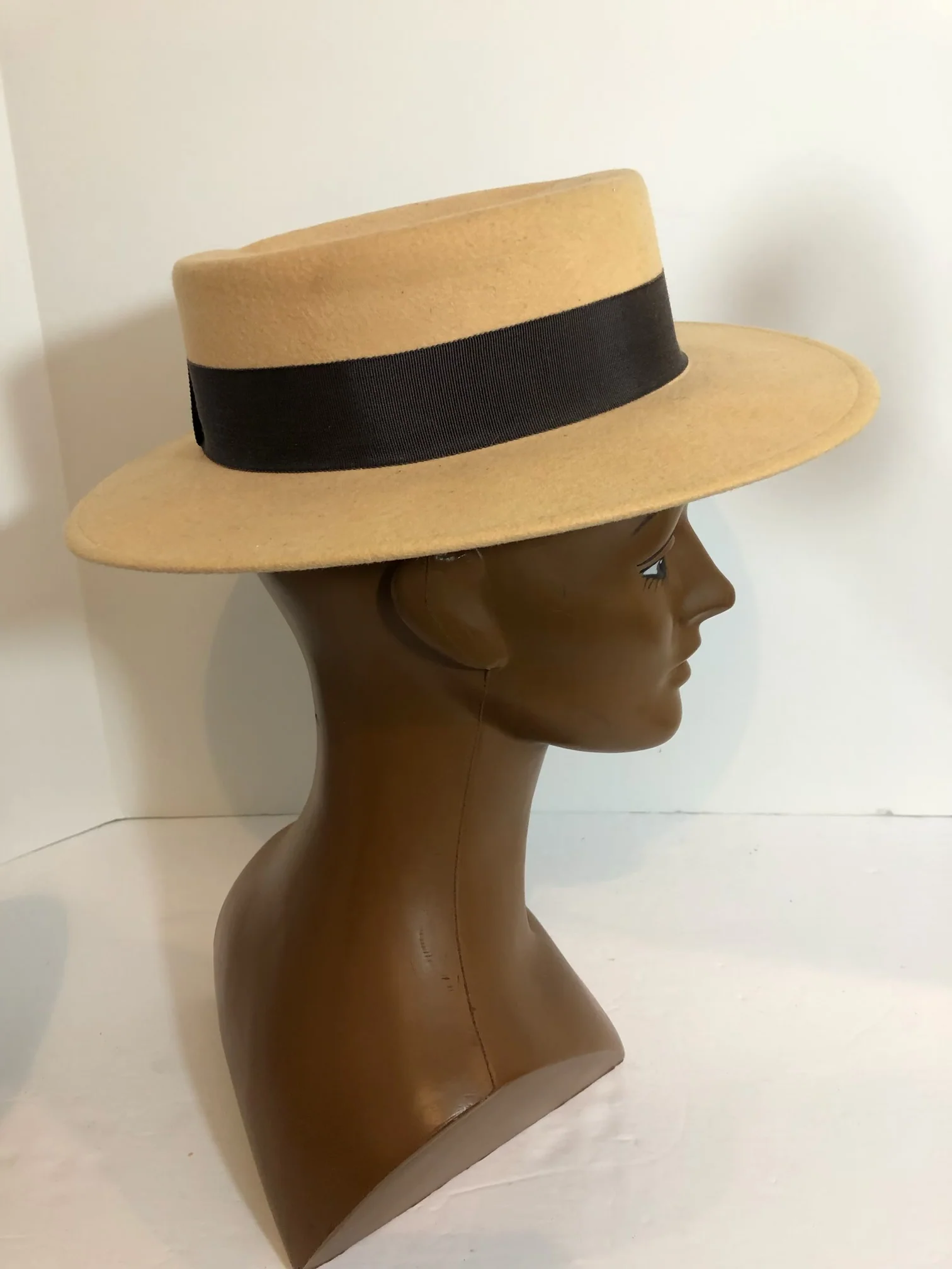 60s Vintage Straw Hat Black Ribbon - Image 3