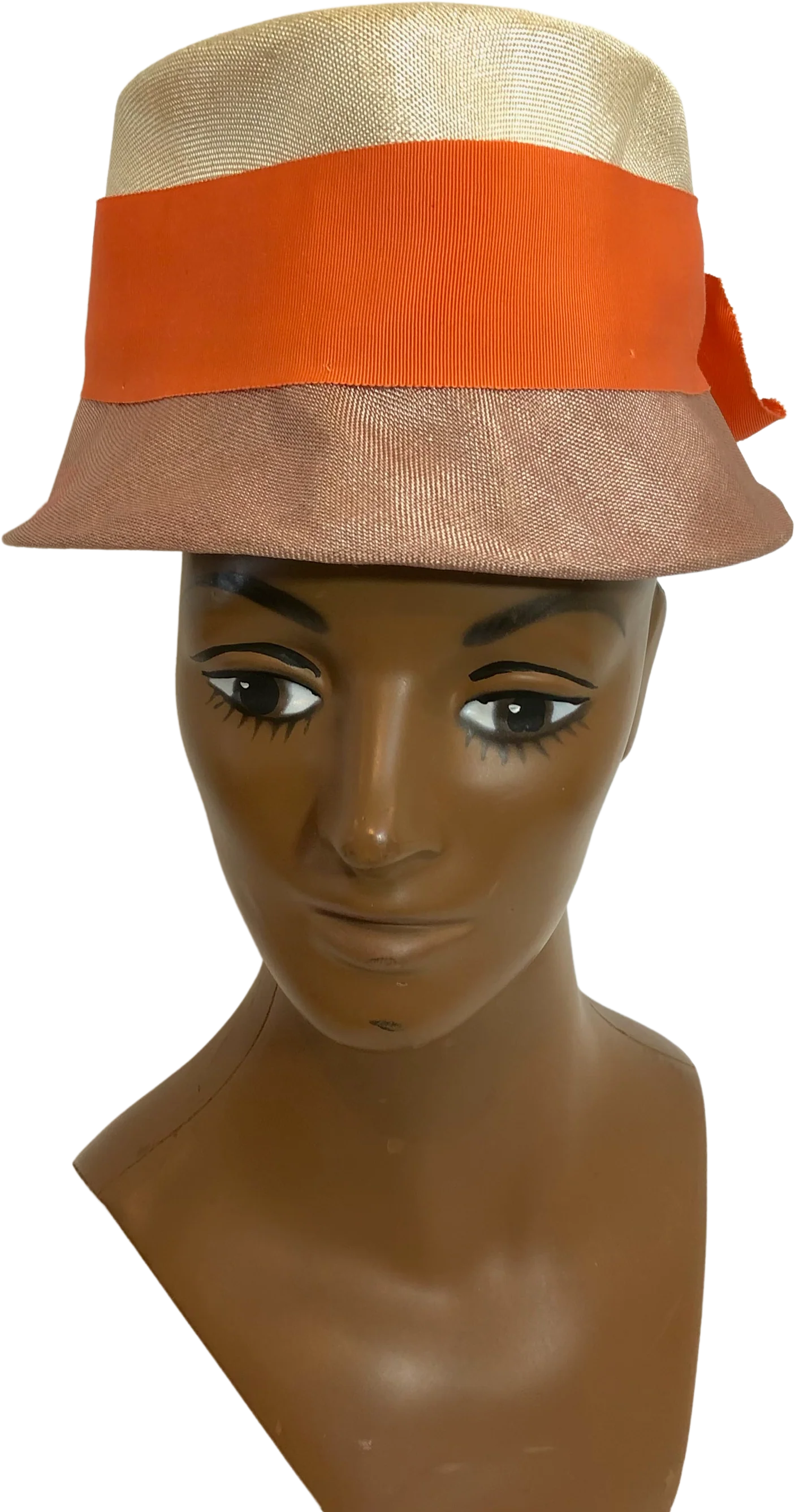 60s Vintage Two Toned Cloche Orange Bow W Veil Mod