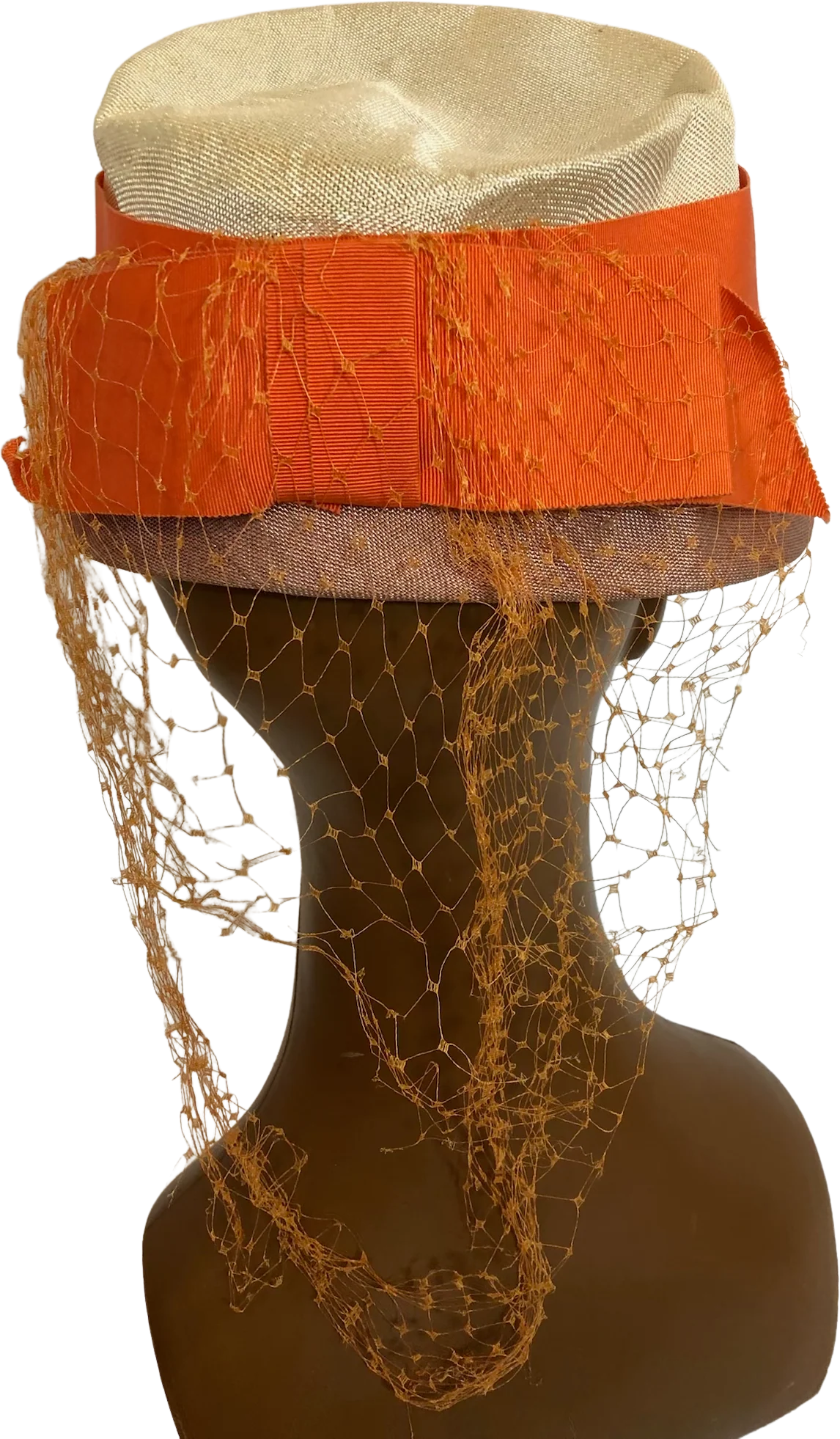 60s Vintage Two Toned Cloche Orange Bow W Veil Mod - Image 2