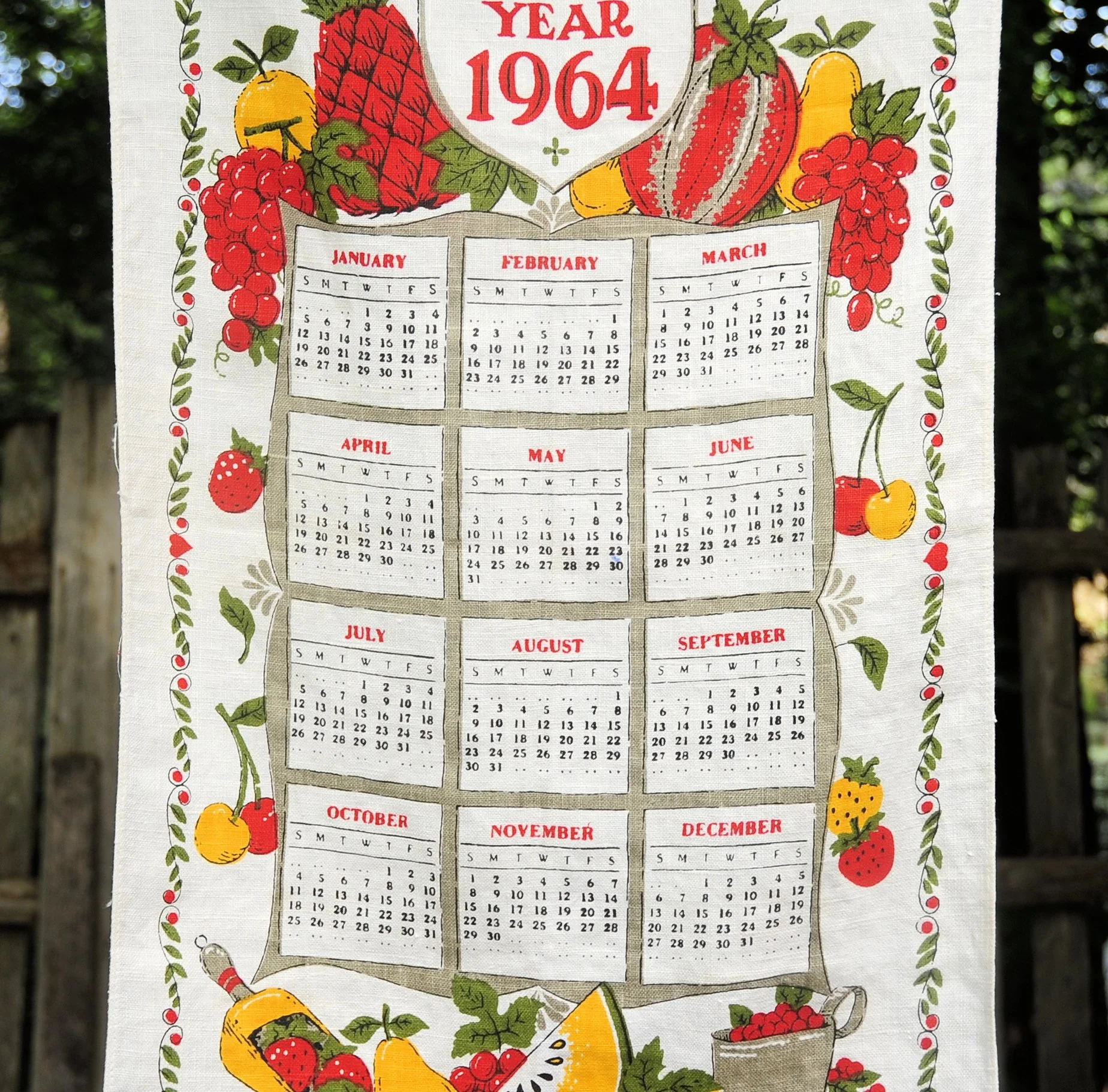 60s Vtg 1964 Good Cheer Throughout Year Calendar Towel - Image 6
