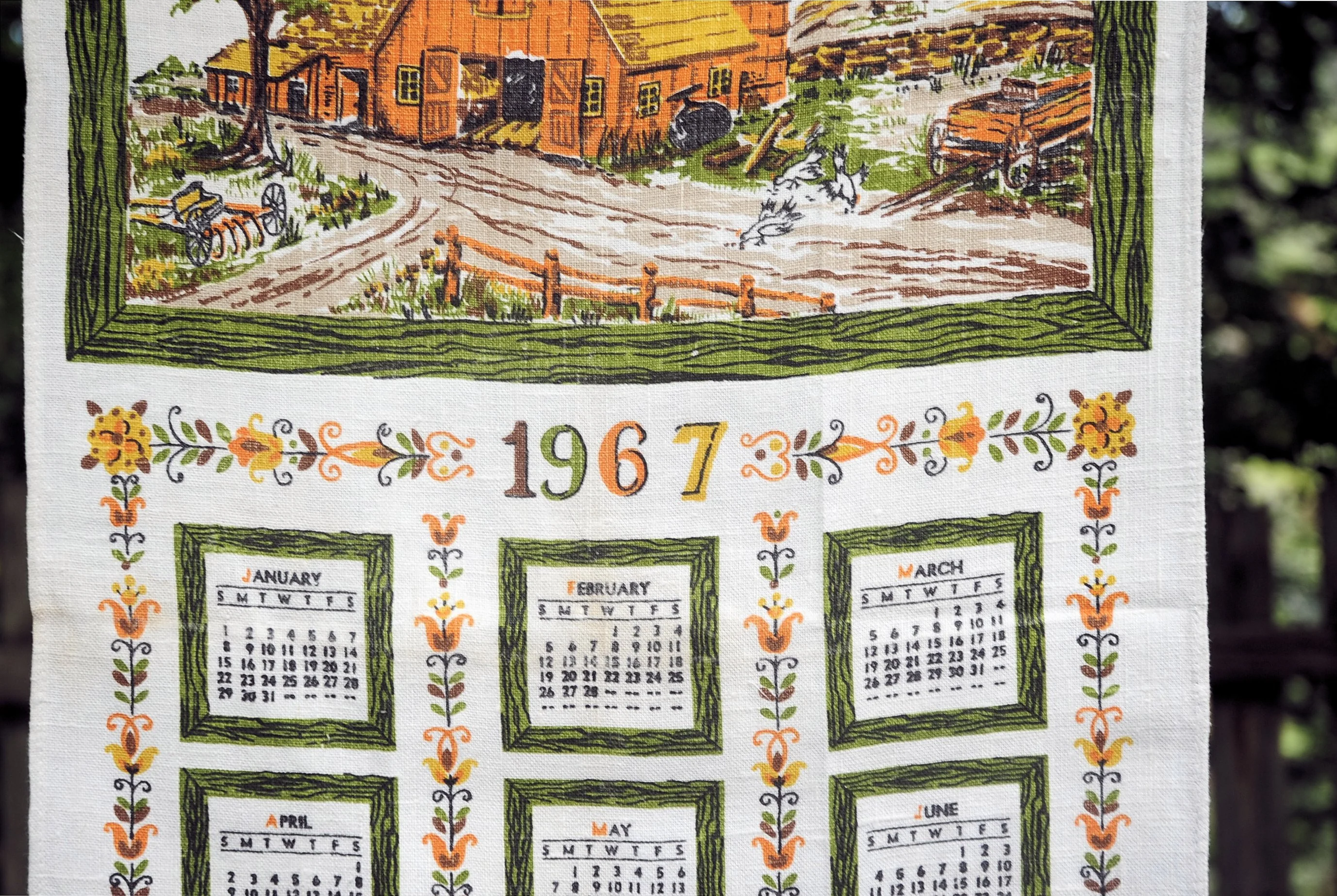 60s Vtg 1967 Country Road Barn And Silo Calendar Towel - Image 4