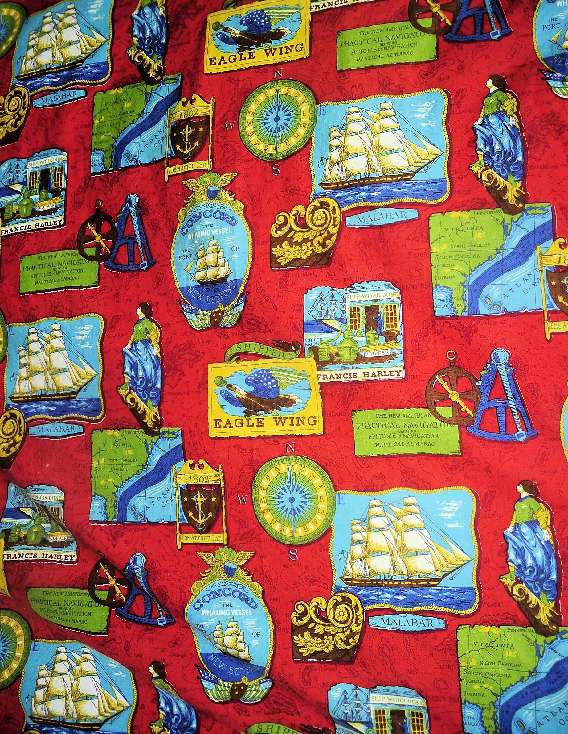 60s Vtg 60s Nautical Twin Bedspread Tall Ships Maps By Sears Perma Press - Image 14