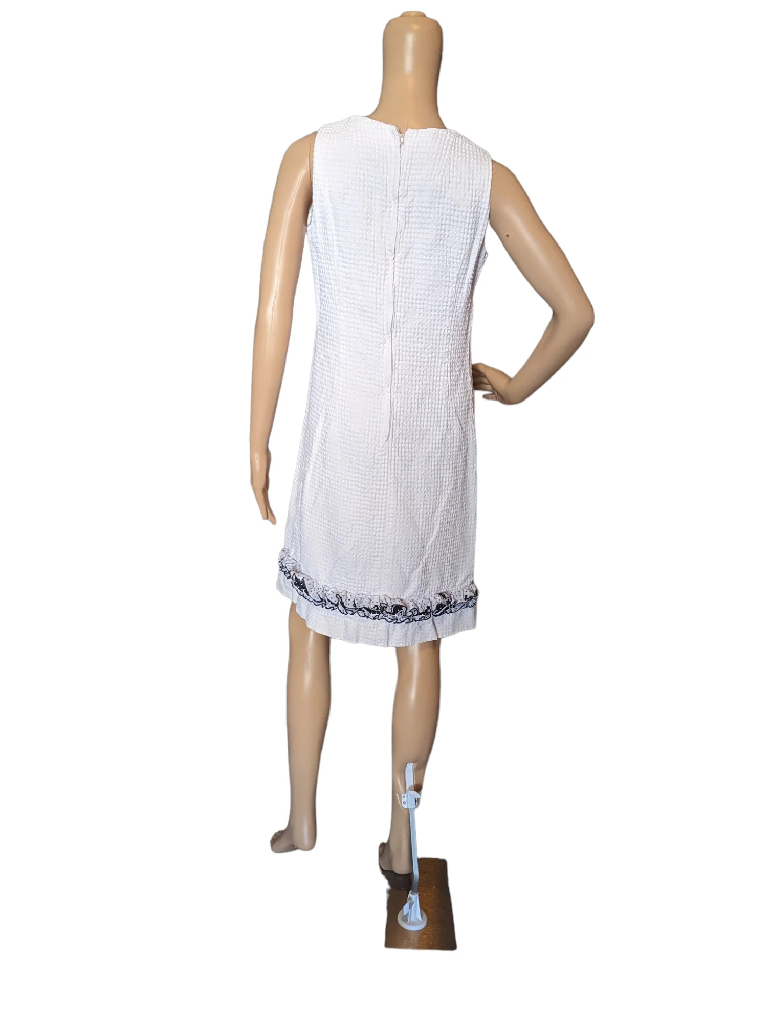 60s Waffle Knit Mod Mini Dress Polka Dot Ruffle Trim By Kelita - Image 4