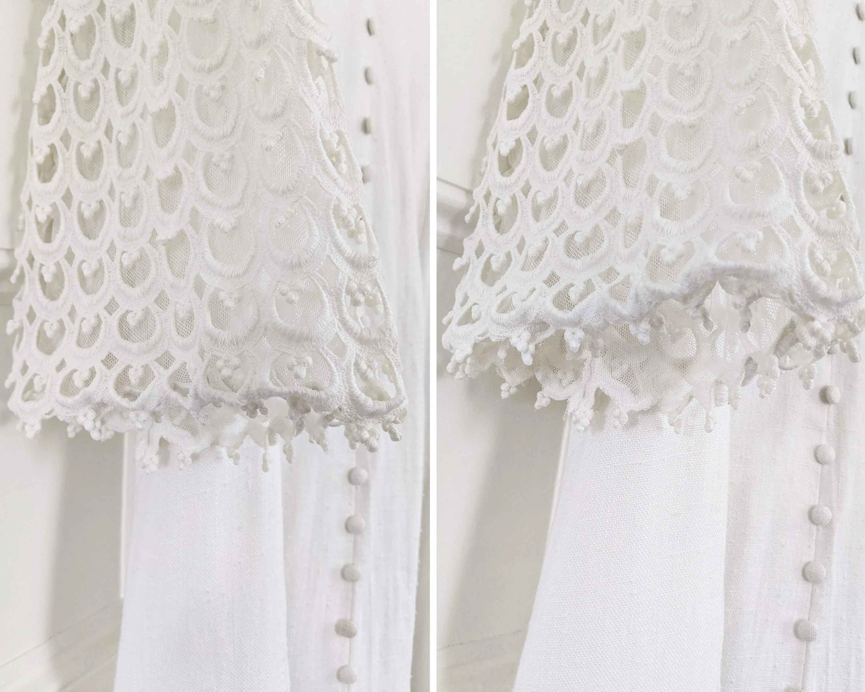 60s Wedding Dress Vintage 60s Linen and Lace Wedding Dress with Matching Long Veil, 70s Cotton Bell Sleeves Wedding Dress, Small/medium - Image 10