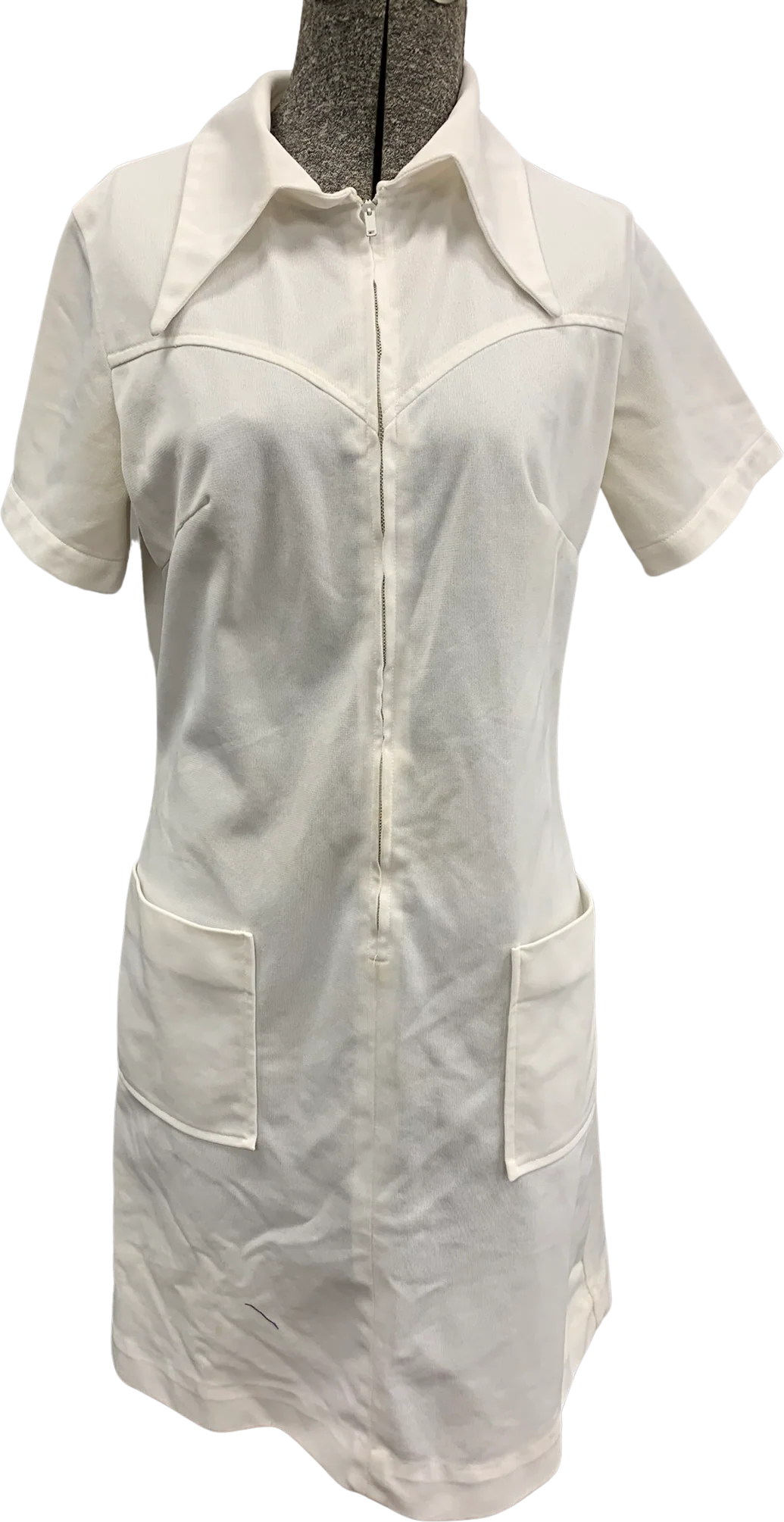 60s White Collared Waitress Dress By Dolly Dawn Uniforms
