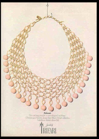 60's White Fishnet and Beaded Bib Necklace by Trifari - Image 5
