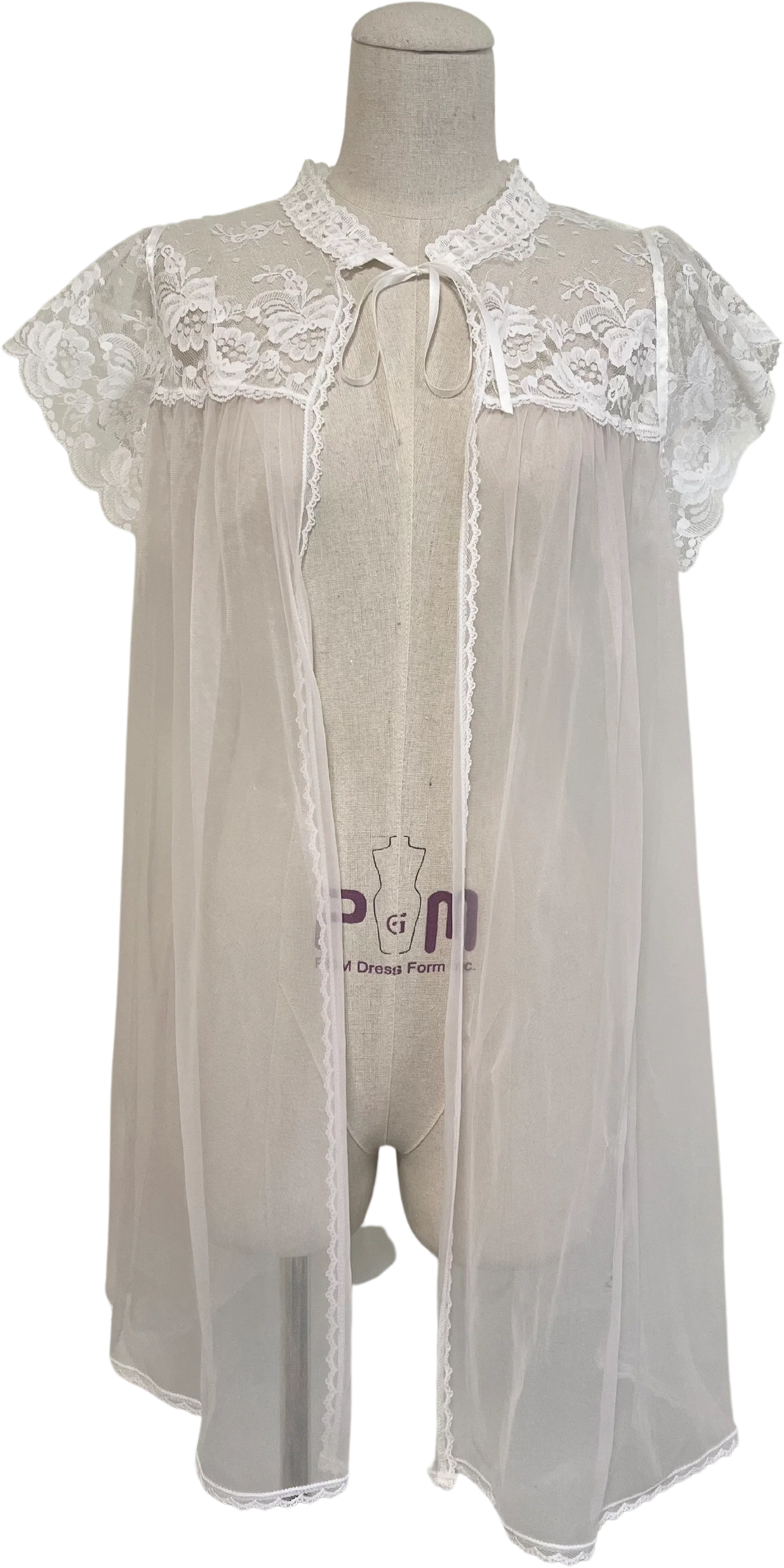 60s White Lace Short Sleeve Lingerie Cape By Miss Elaine