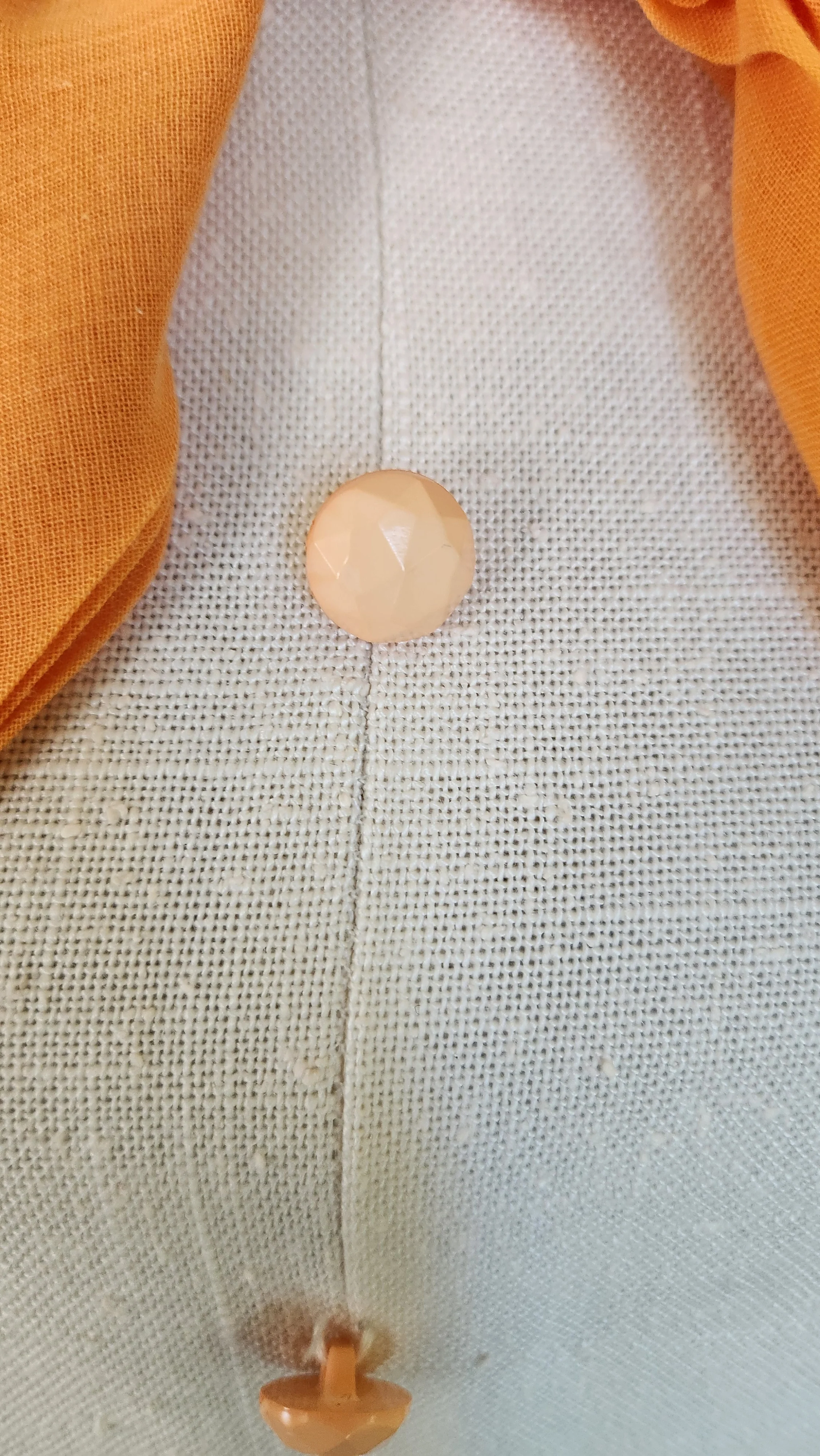 60s White Linen Sheath Dress With Orange Pussybow - Image 6
