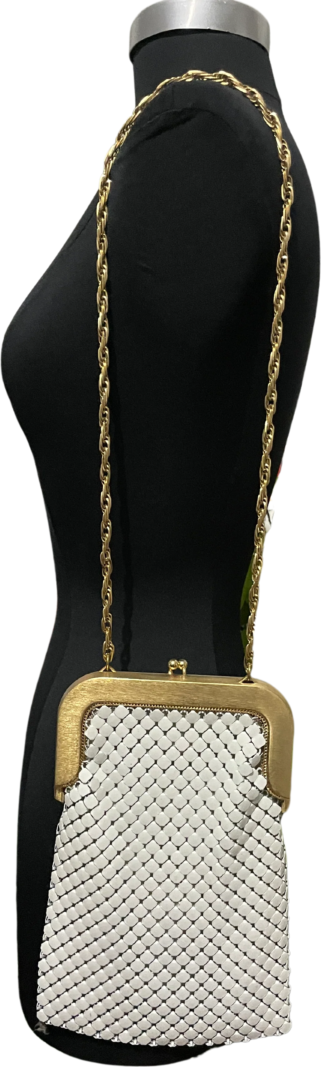 60s White Metal W And D Shoulder Bag Gold Hardware By Whiting & Davis