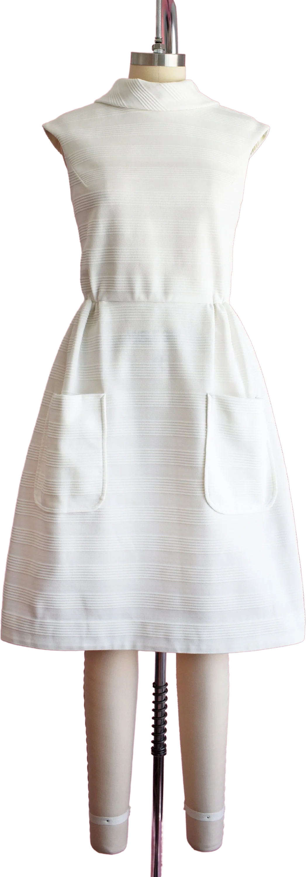 60s White Mod Dress Vintage 60s Dress, Striped Ribbed Knit Scooter Dress, Medium Large by Ivan Frederics