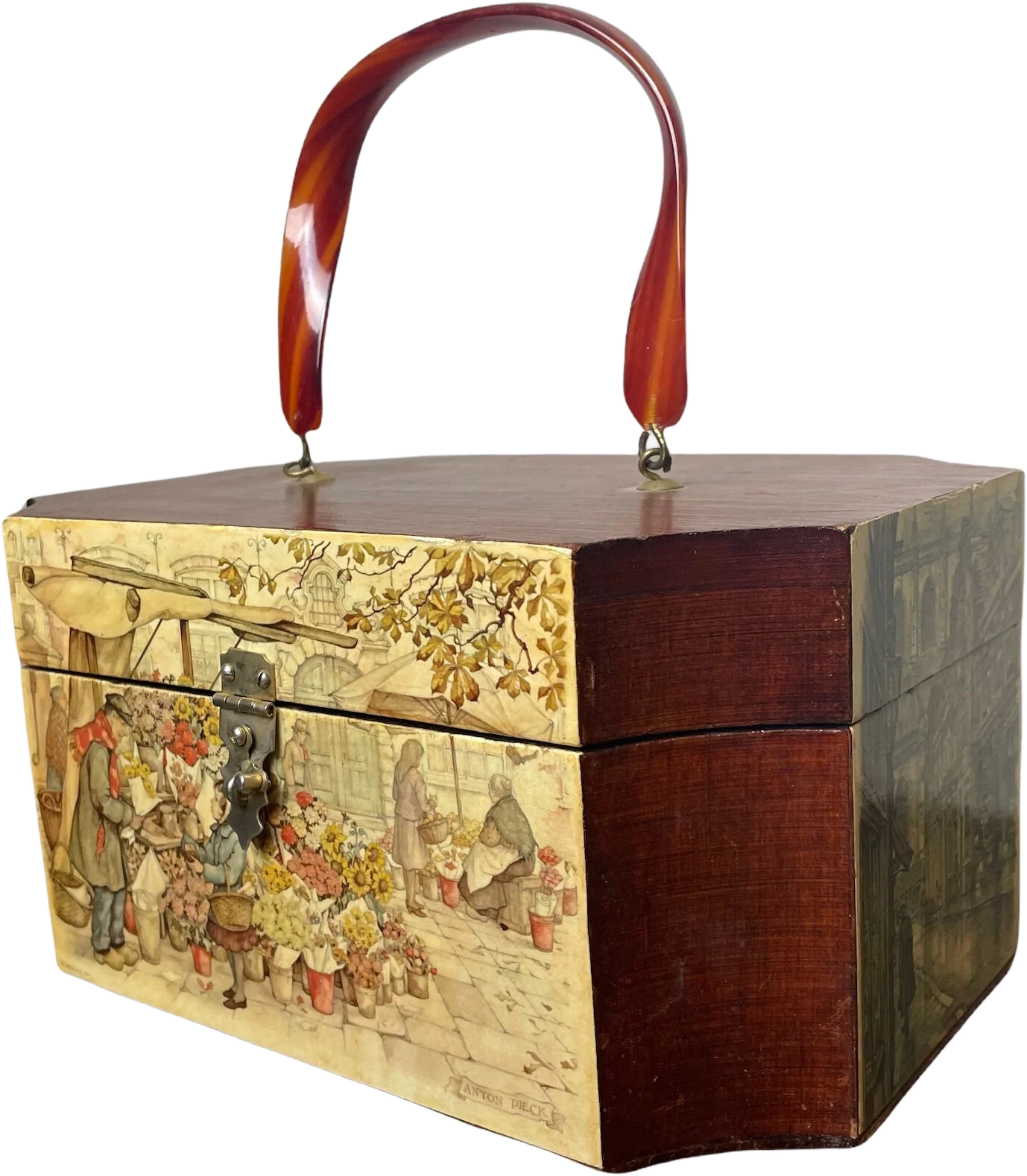 60s Wooden Box Purse with Lucite Handle
