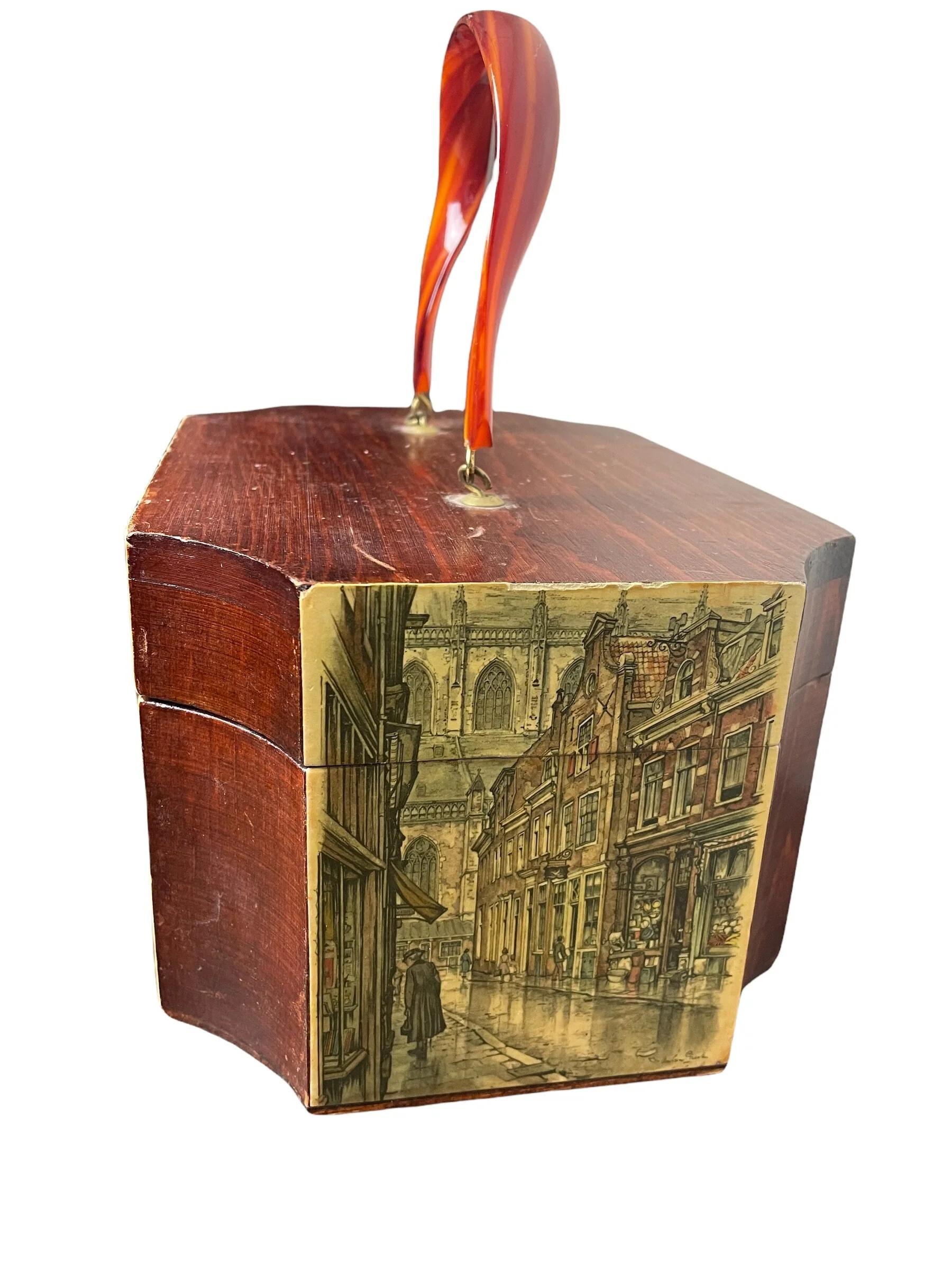 60s Wooden Box Purse with Lucite Handle - Image 4