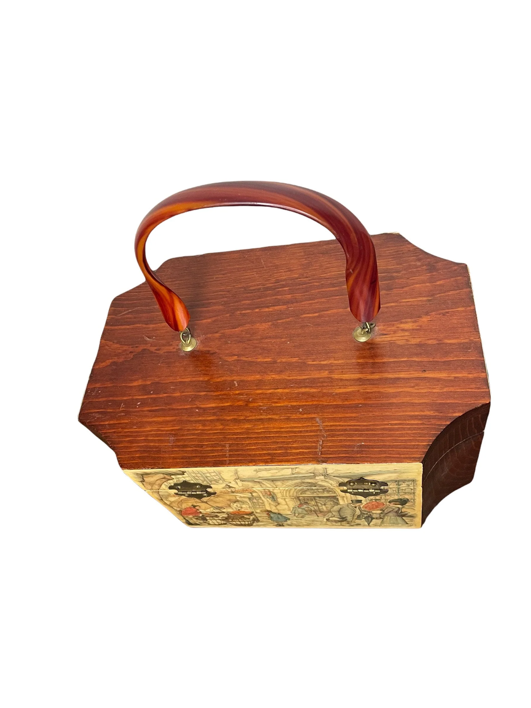 60s Wooden Box Purse with Lucite Handle - Image 6