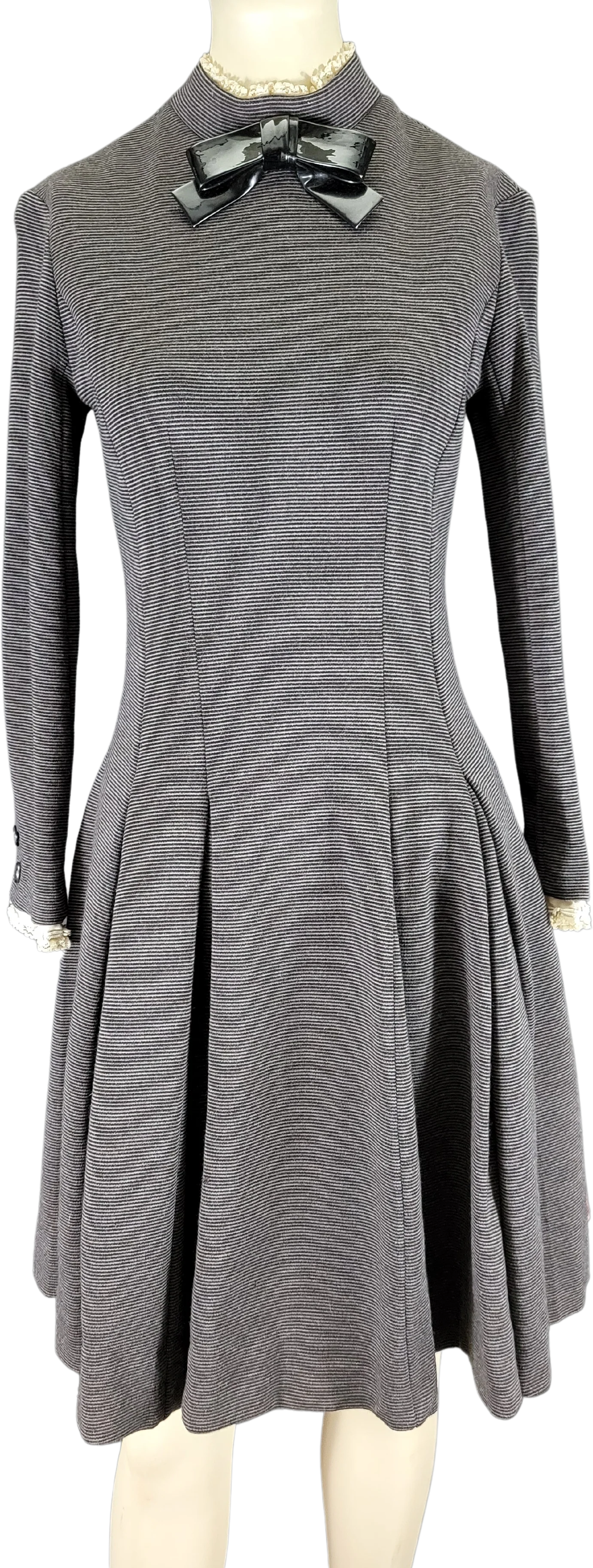 60s Wool Long Sleeve Pleated Dress With Bow Accent By Mam'selle by Betty Carol
