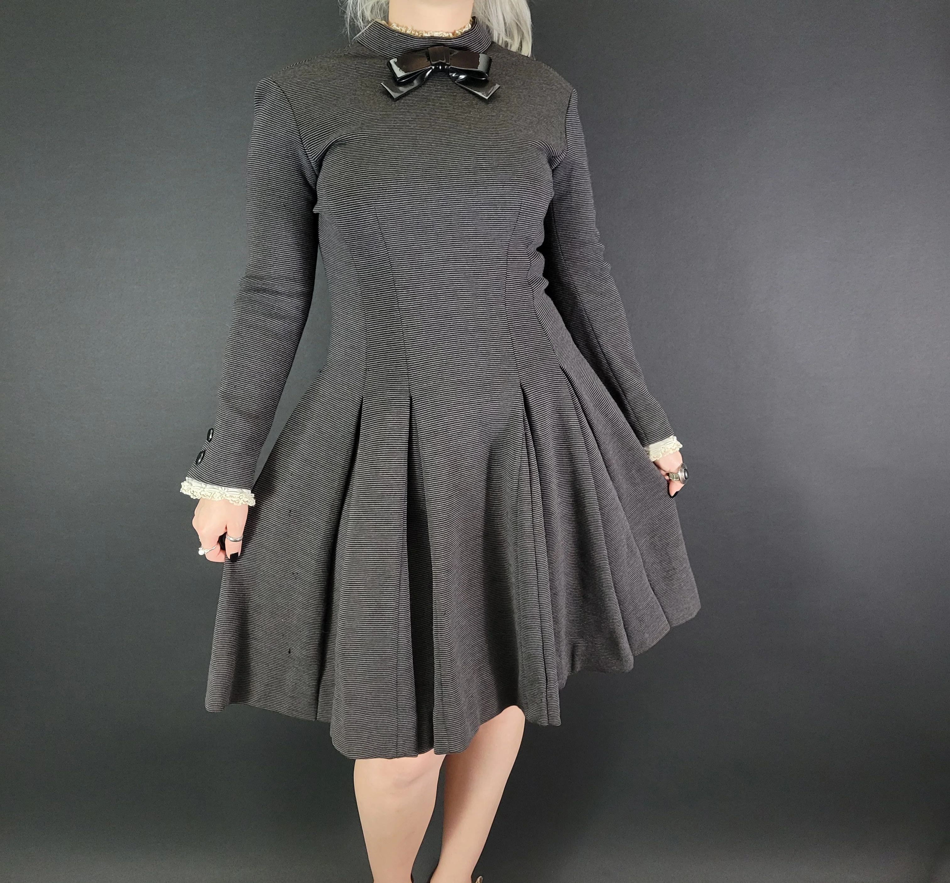 60s Wool Long Sleeve Pleated Dress With Bow Accent By Mam'selle by Betty Carol - Image 3